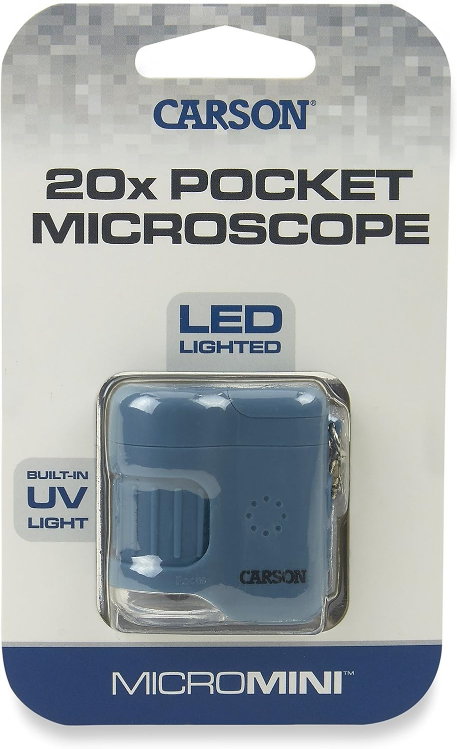 Micromini Blue, Pocket Microscope Keychain | Built-In Flashlight with UV and LED