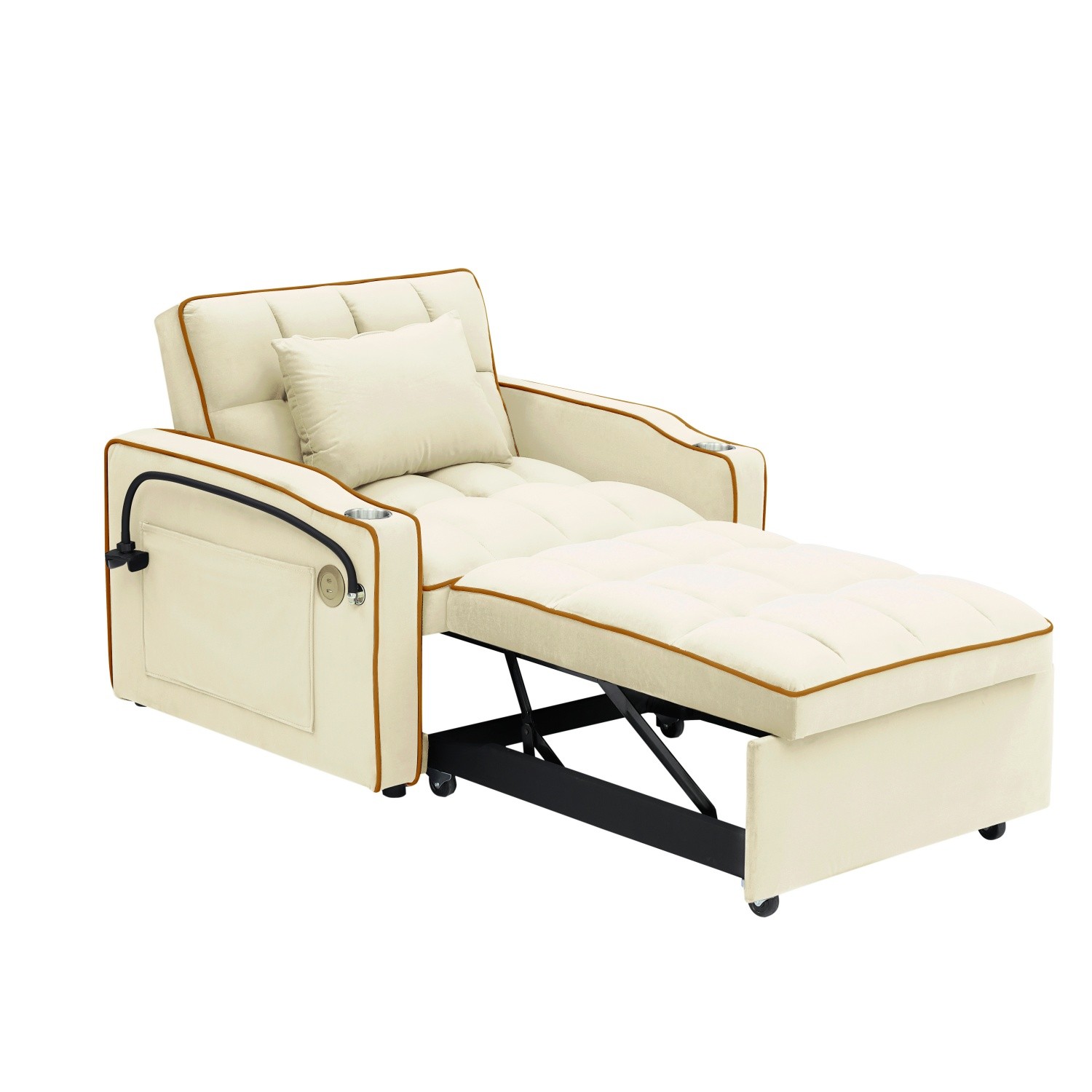 Modern Velvet Convertible Sofa Bed 3 in 1 Folding Sleeper Chair with USB Port
