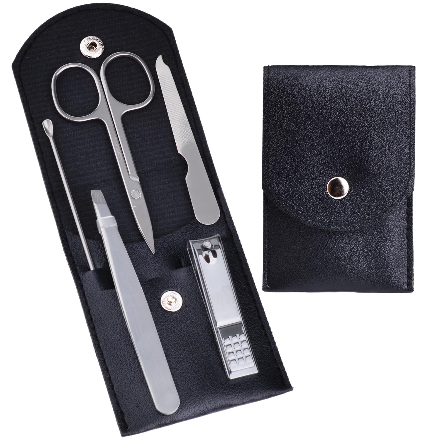 HANTEKAS Travel Manicure Set Professional Nail Clipper Kit-5 Pieces Black