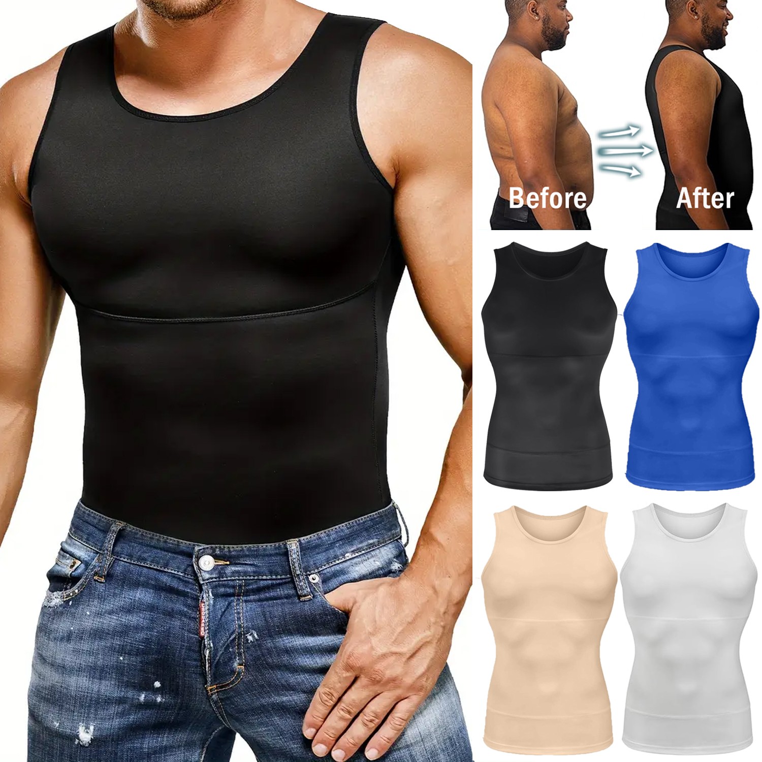 Men Gynecomastia Compression Shirt Belly Shapewear Shaper Tank Fajas Para Hombre