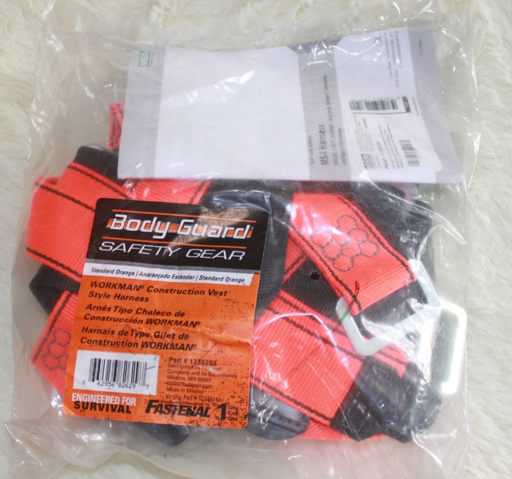 Fastenal Bodyguard Workman const. style harness, 1335201, MSA 10186190 XL Orange