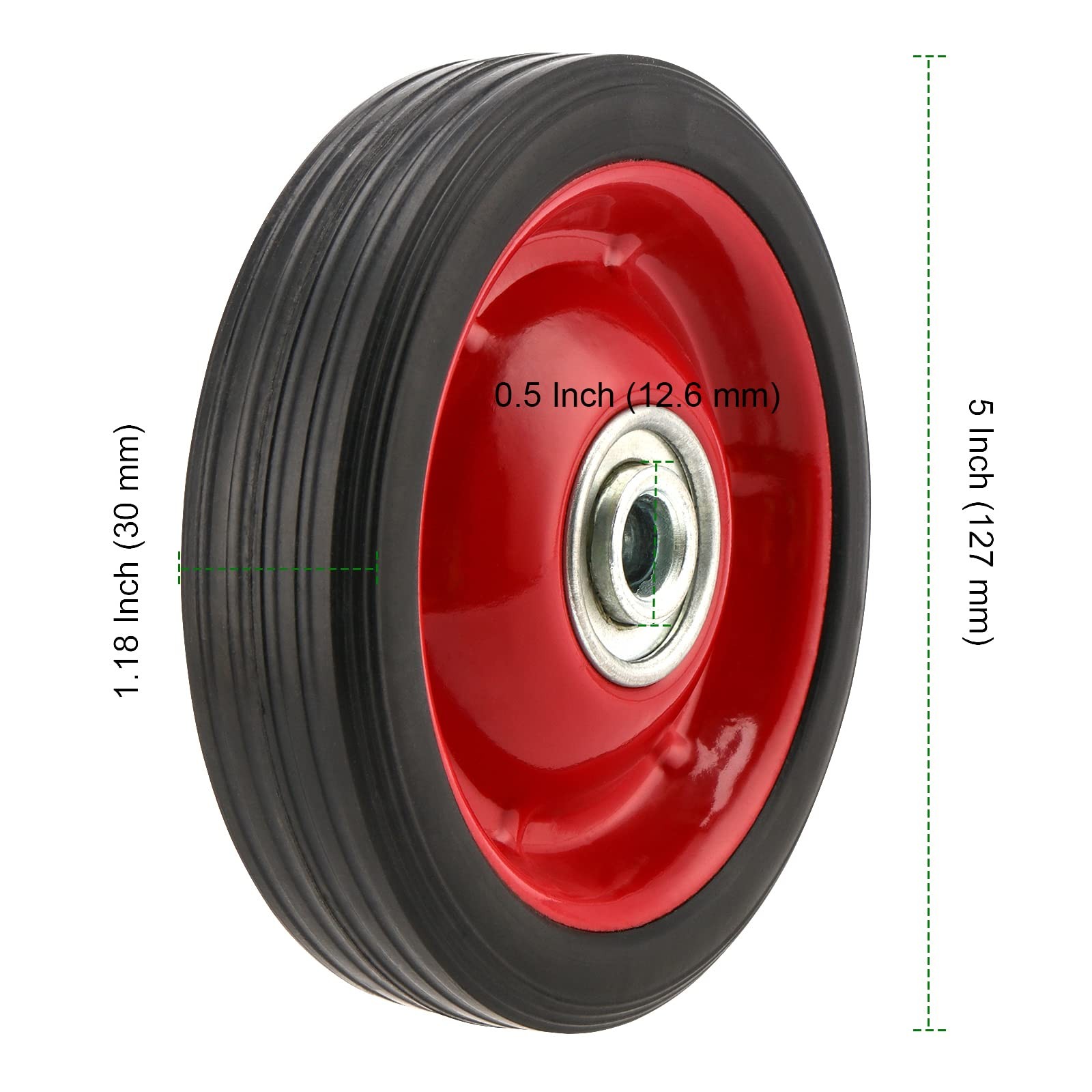 4 PCS 5 x 1.2 Inch Solid Rubber Tire Flat Free Solid Rubber Wheels Hand Truck...
