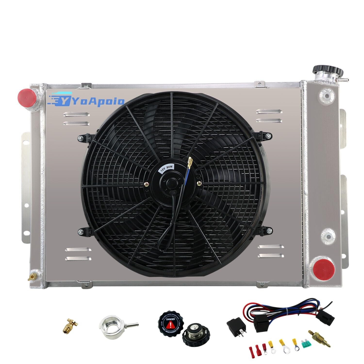 4 Row Aluminum Radiator Shroud Fan Relay 1967-1969 Chevy Camaro for Pontiac
