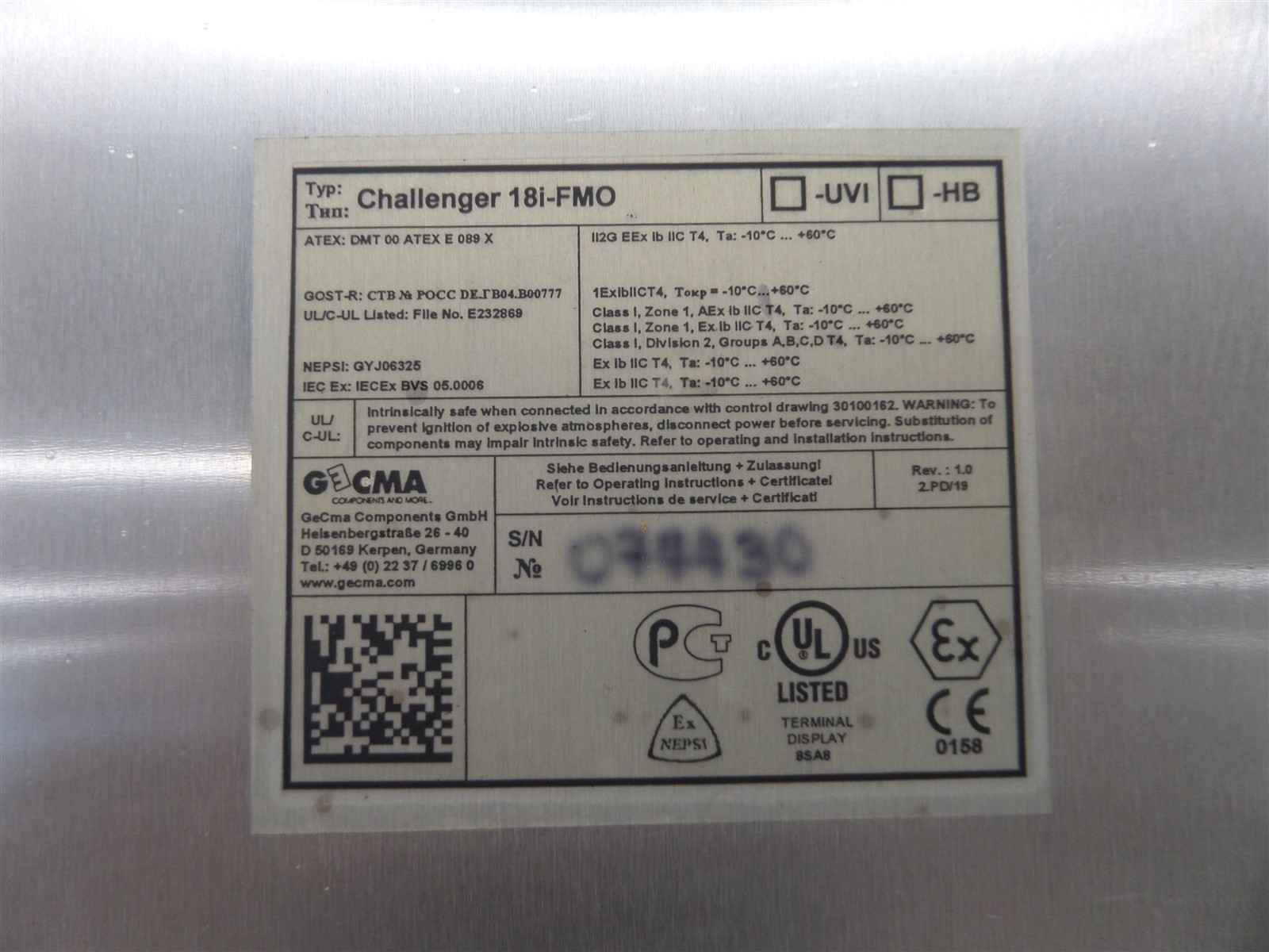 Gecma Challenger 18I-FMO Terminal Display Unit - Missing Ground Pin