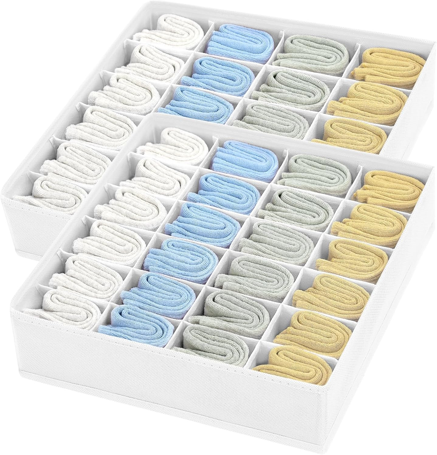 Sock Organizer Drawer Organizer - 2 Packs Underwear Organizer, 48 Cells Collapsi