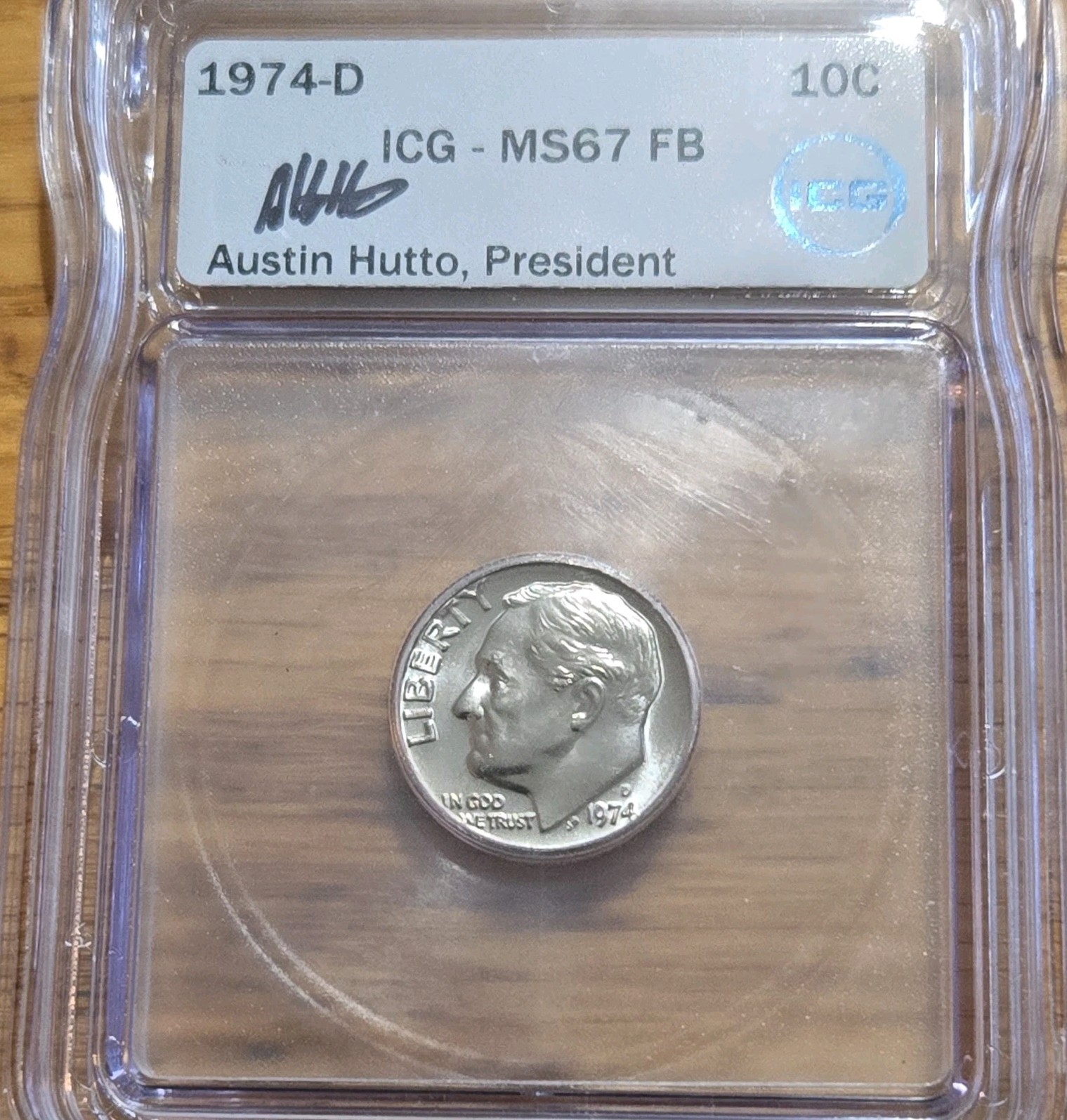 1974-D Roosevelt Dime 10c ICG MS67 FB Full Bands Austin Hutto