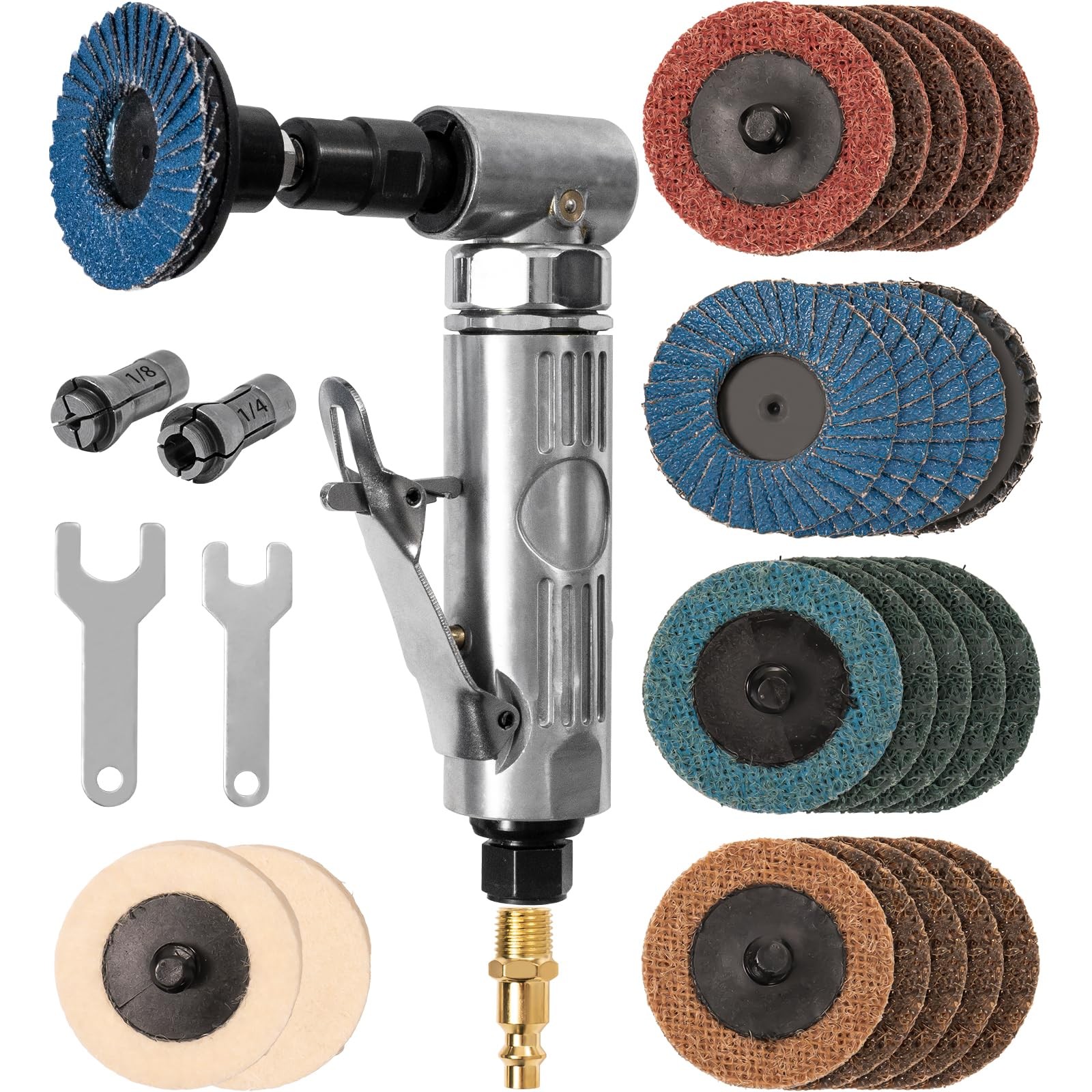 Right Angle Air Die Grinder With 22 pcs 2-inch Roll Lock Sanding Silver