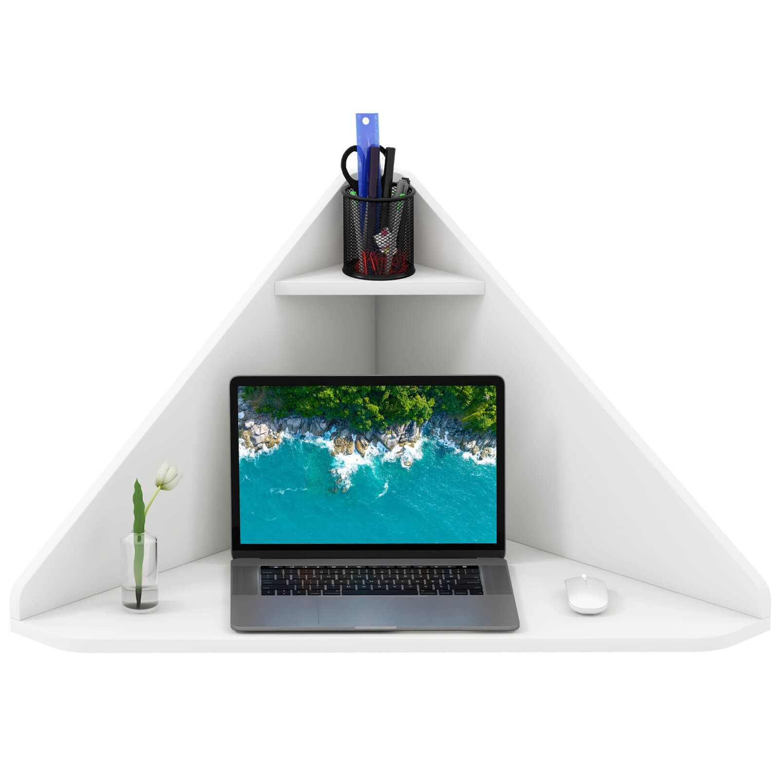 Floating Corner Computer Desk Wall-mounted Study Writing Desk w/ Storage Shelf