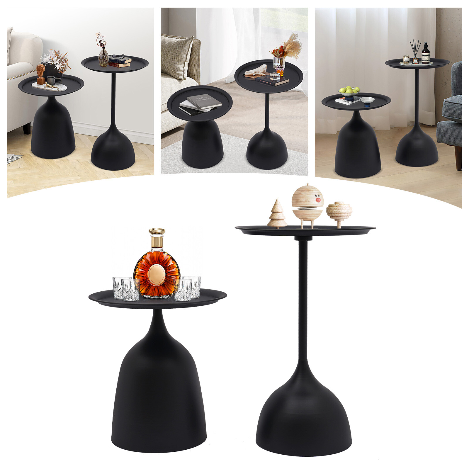 2Pcs Modern Iron Round Sofa Side Table Coffee Table Lving Room Bedroom End Desk