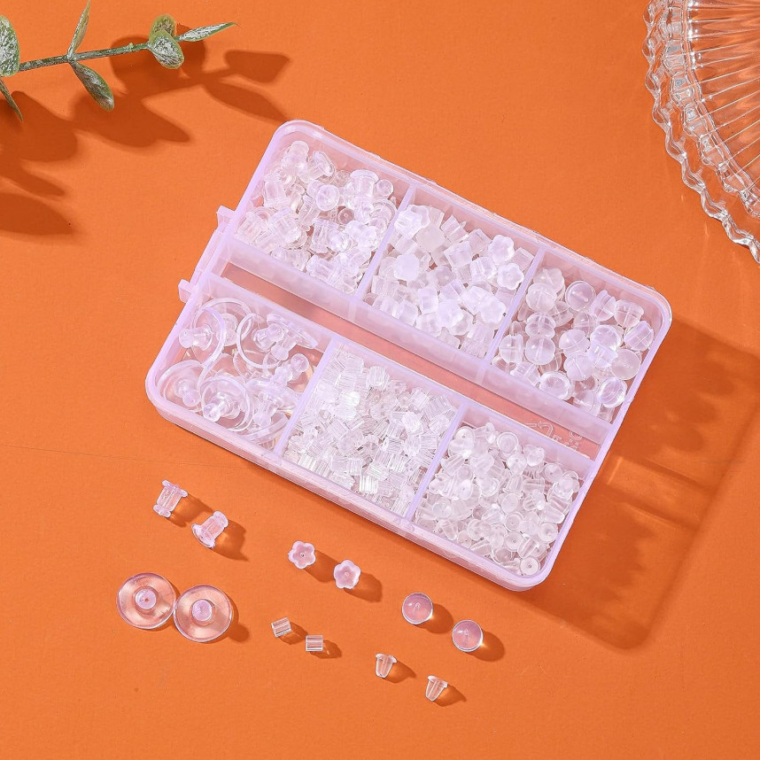 600PCS Silicone Earring Backs Clear Soft Rubber Stoppers Replacement Stud 6style