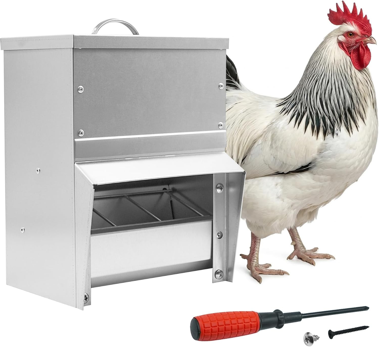 Metal Trough Feeder with Lid Outdoor Use Fits For Chicken 10lb