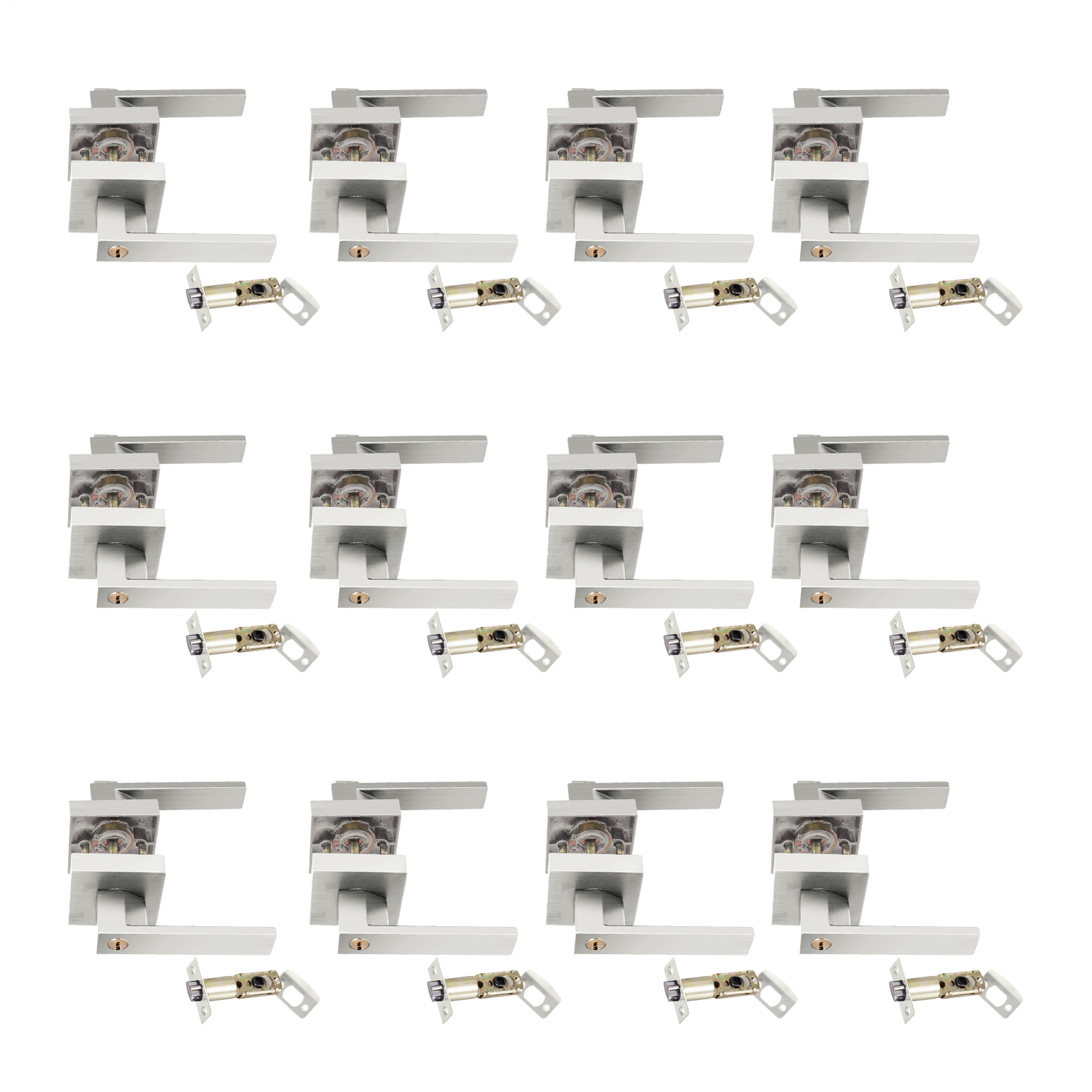 Heavy Duty Square Passage Door Levers Interior Door Handles Silver 12 Pack
