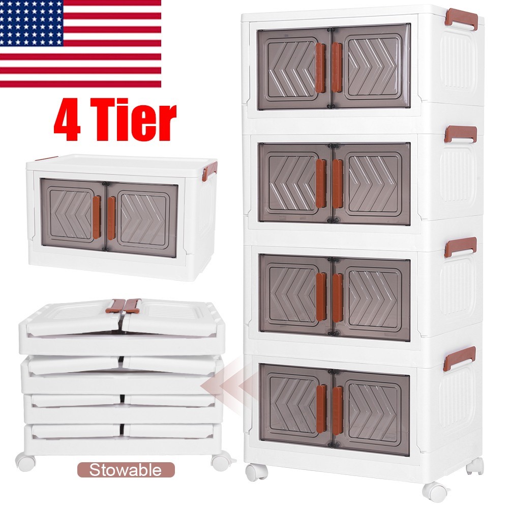 4 Pack W/Wheels Stackable Storage Bins Closet Organizer Plastic Container Box US
