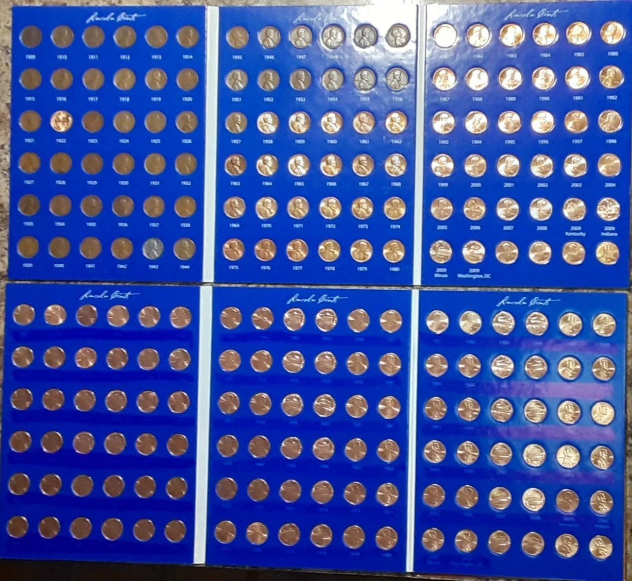 lincoln penny set collection 1909-2024 wheat + bu memorial's shield by the year
