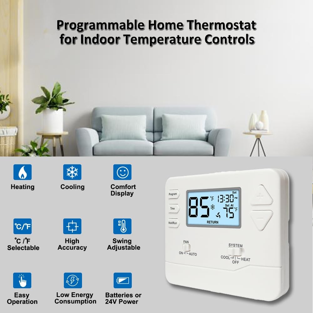 Programmable Thermostat for Home,Conventional Single-Stage Systems,5-1-1 Day ...