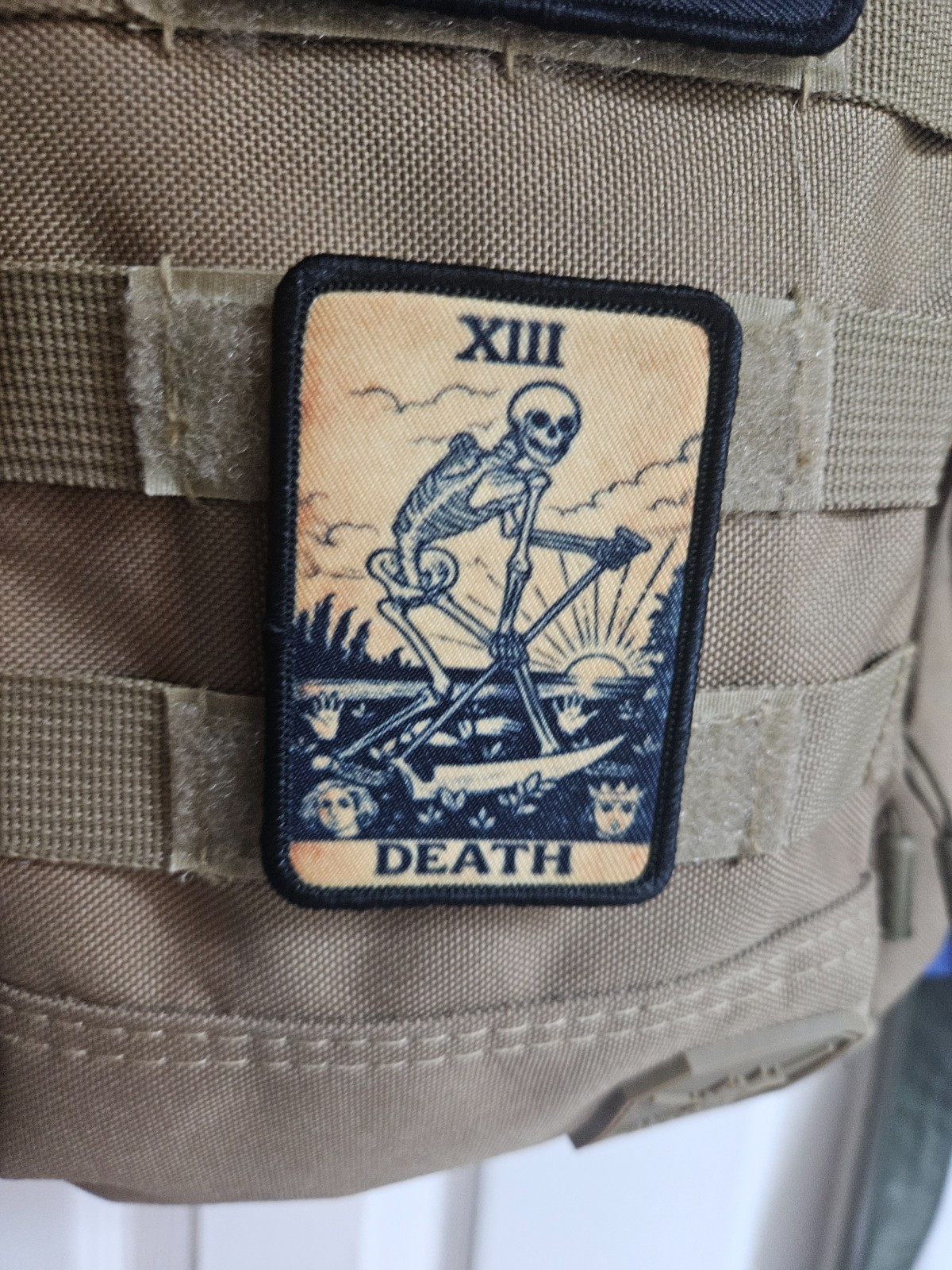 Death grim reaper tarot card  2"x3" morale patch with hook and loop backing
