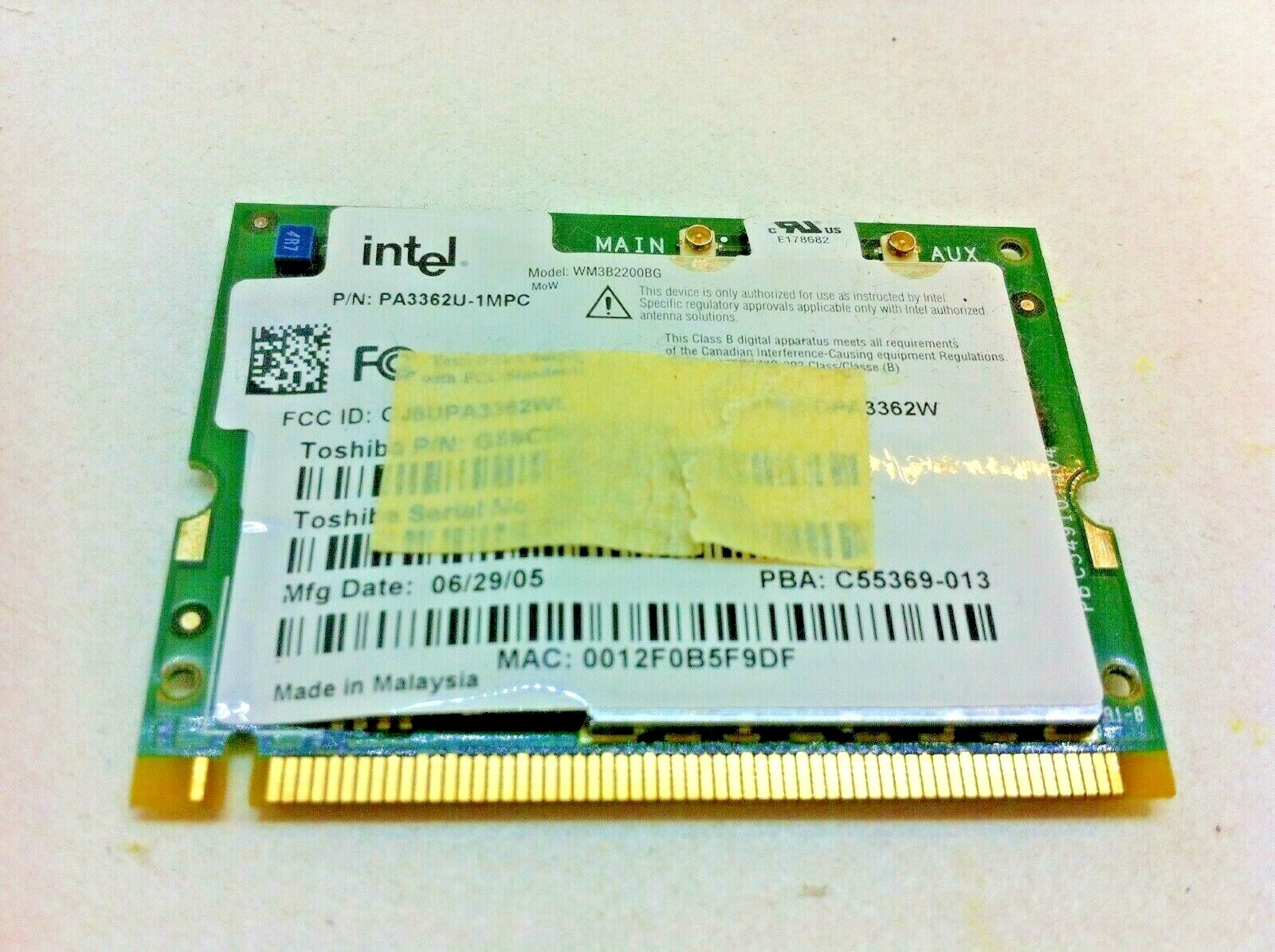 Toshiba Satellite R10 R15 S2 Laptop WiFi Wireless Card Intel PA3362U-1MPC - 165
