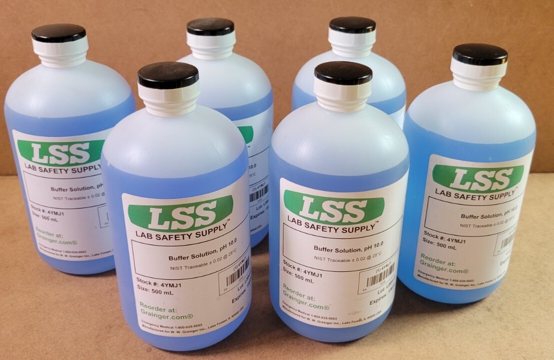 LAB SAFETY SUPPLY Blue Buffer Solution pH 10.00 500mL Exp 1/6/22 (6 PACK) 4YMJ1