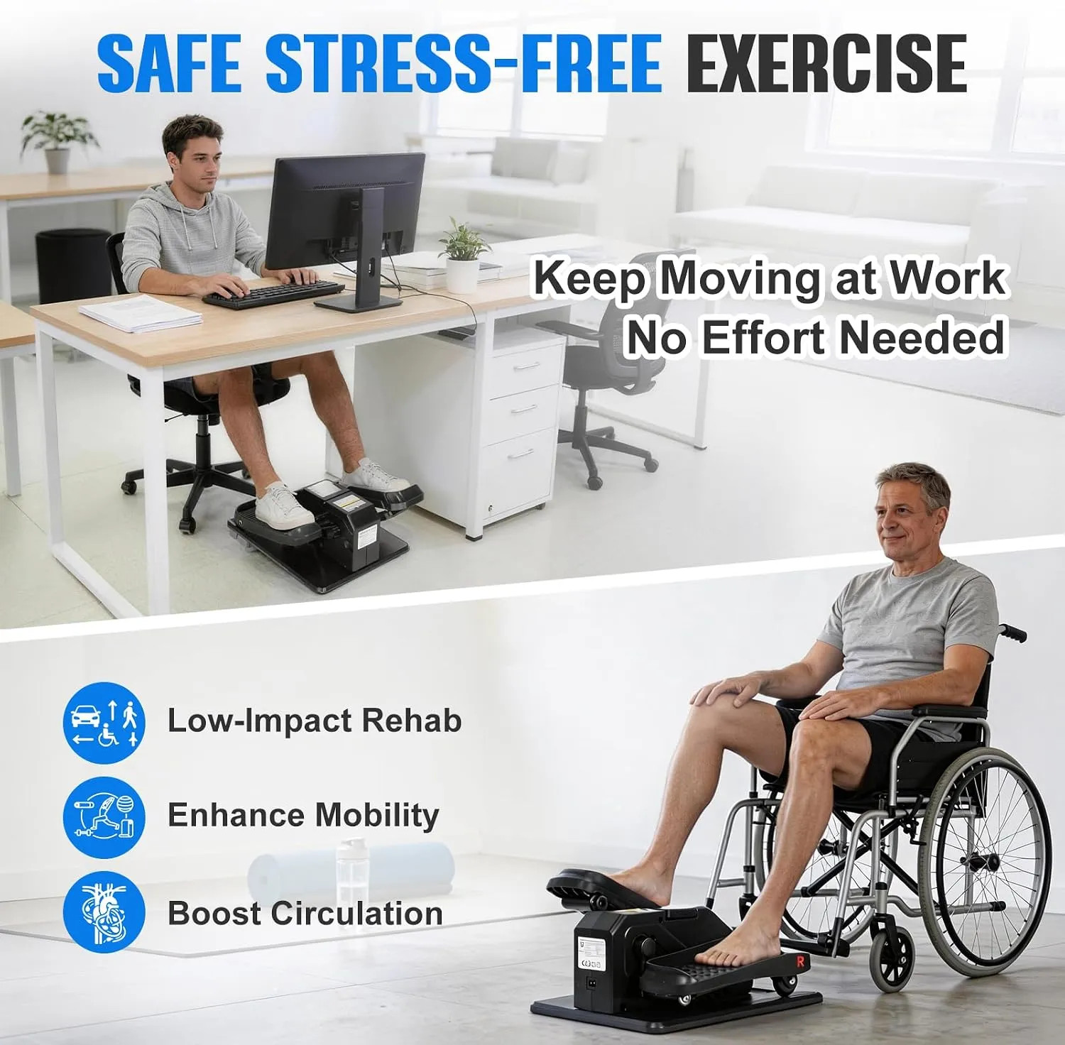 Under Desk Electric Elliptical Machine 12 Speed Leg Exerciser with Remote Con...