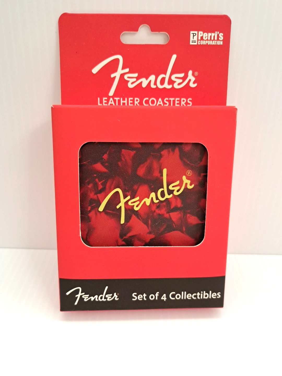 Fender  Set of 4 Multi Color Leather Pick  Style Coasters.  New in package