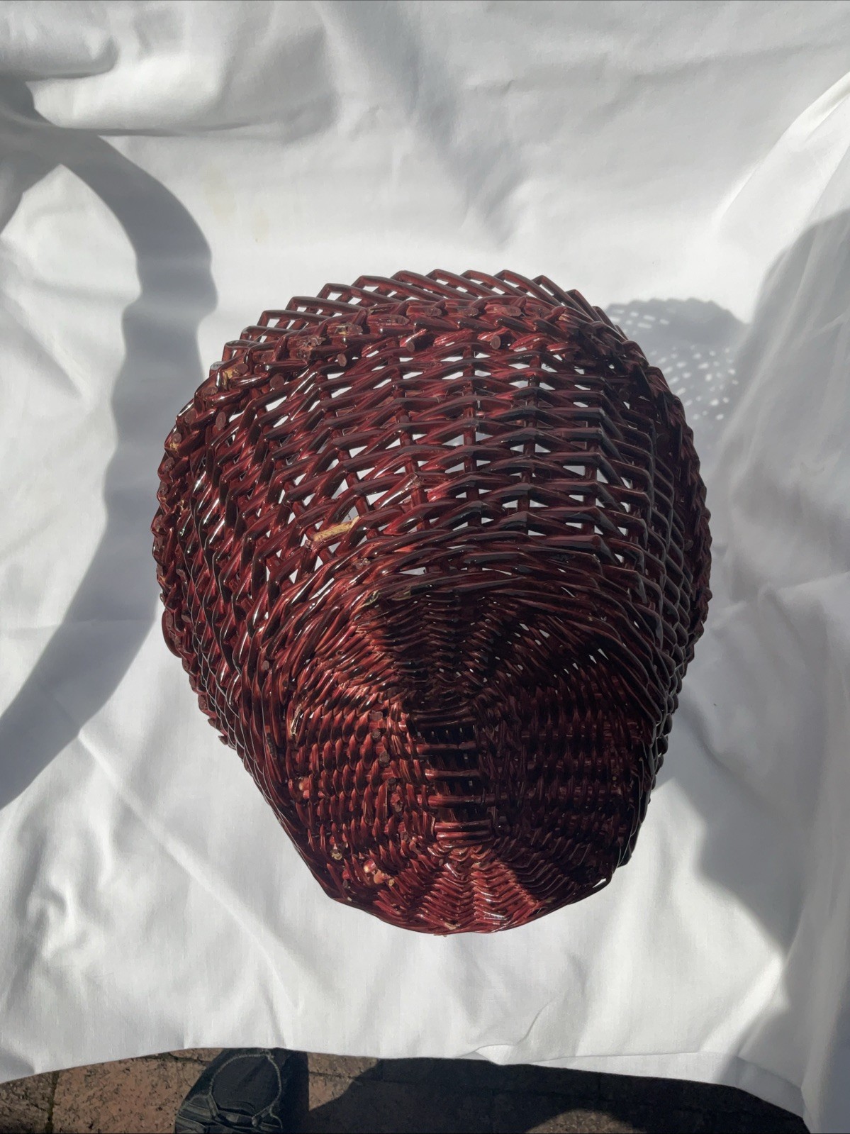 Decorative Basket Red Maroon Handle 12” Tall Unique
