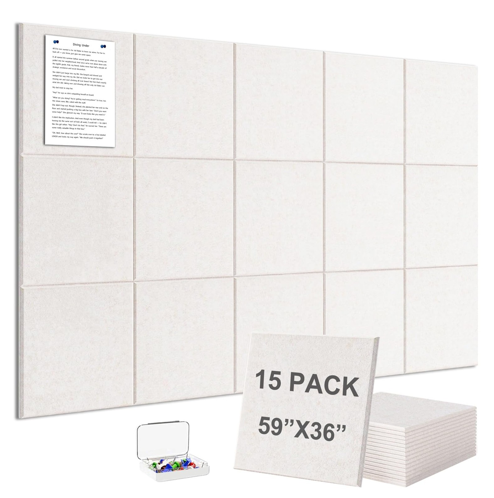 Oatmeal Large Felt Wall Tiles Bulletin Board Cork Alternative 15 Pack 59x36