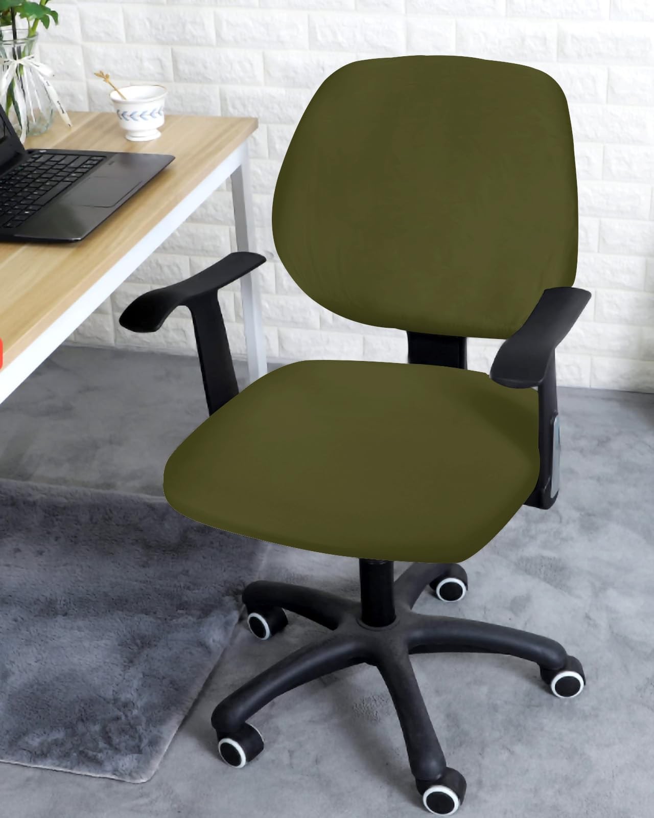 Office Chair Covers Stretchable Solid Color Dark Olive Green Split Computer D...