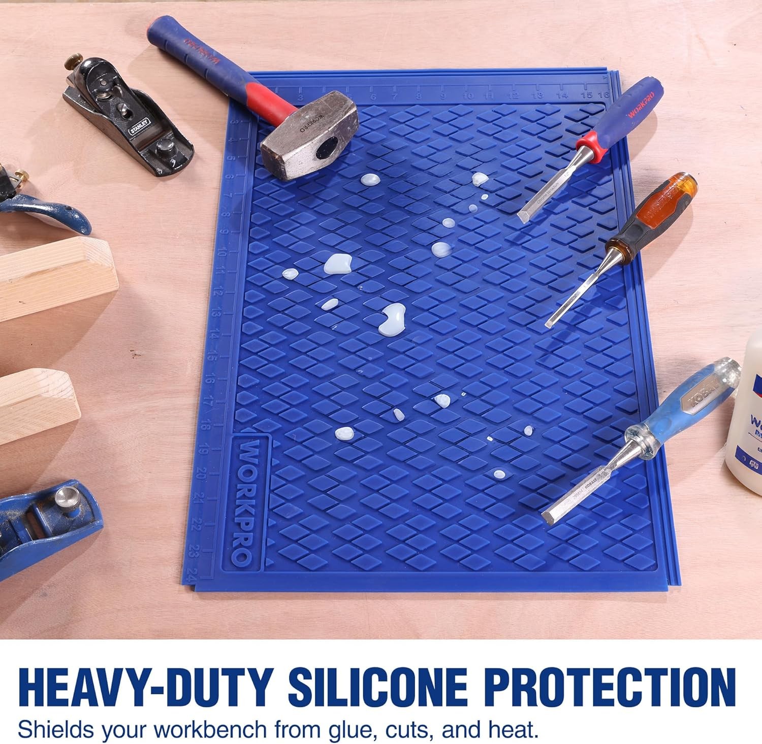 WORKPRO 2PC Silicone Glue Mat Non-Stick Workbench Pad Protector Measurement Grid
