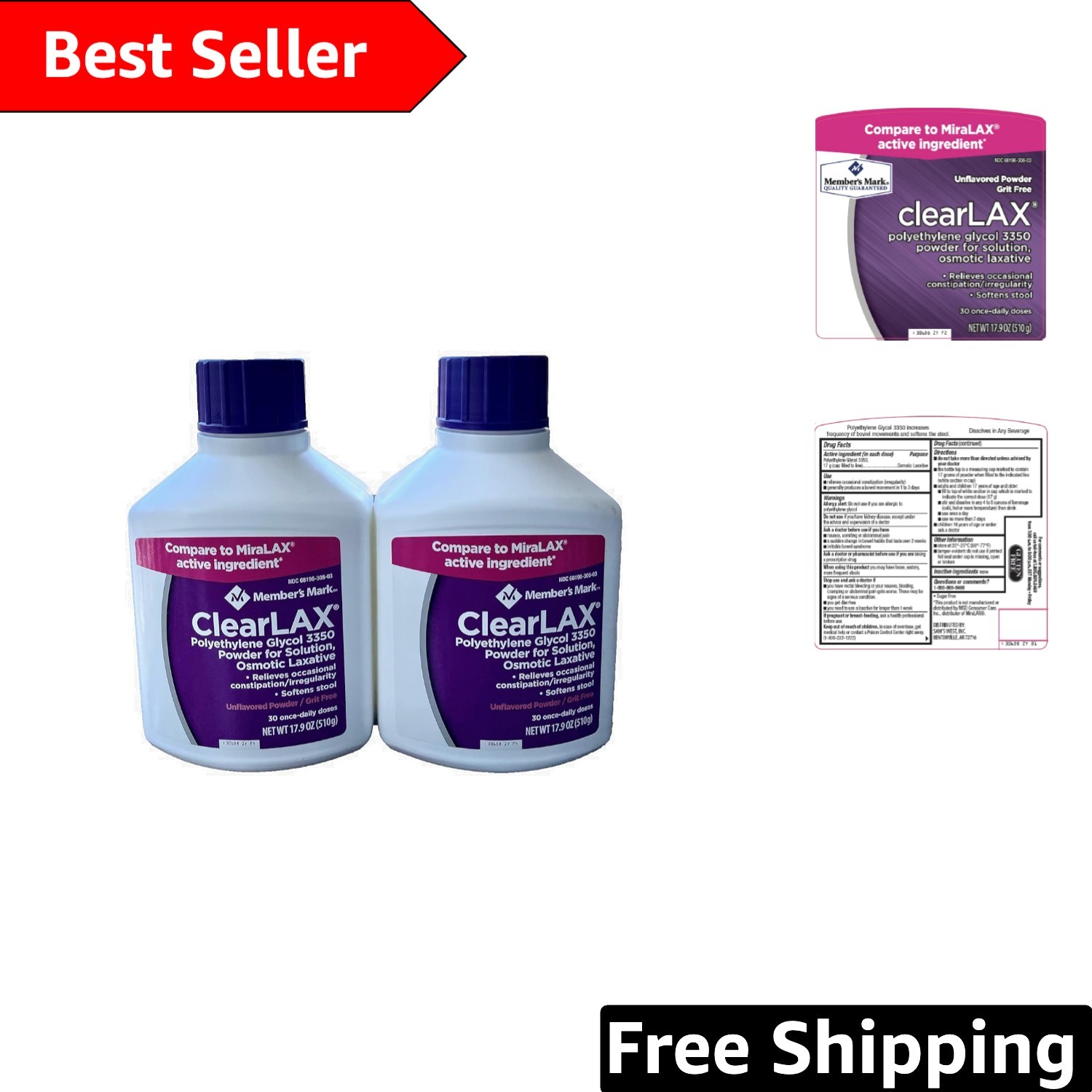 Prescription Strength Clearlax 2 Pack - 17.9 Oz for Digestive Comfort