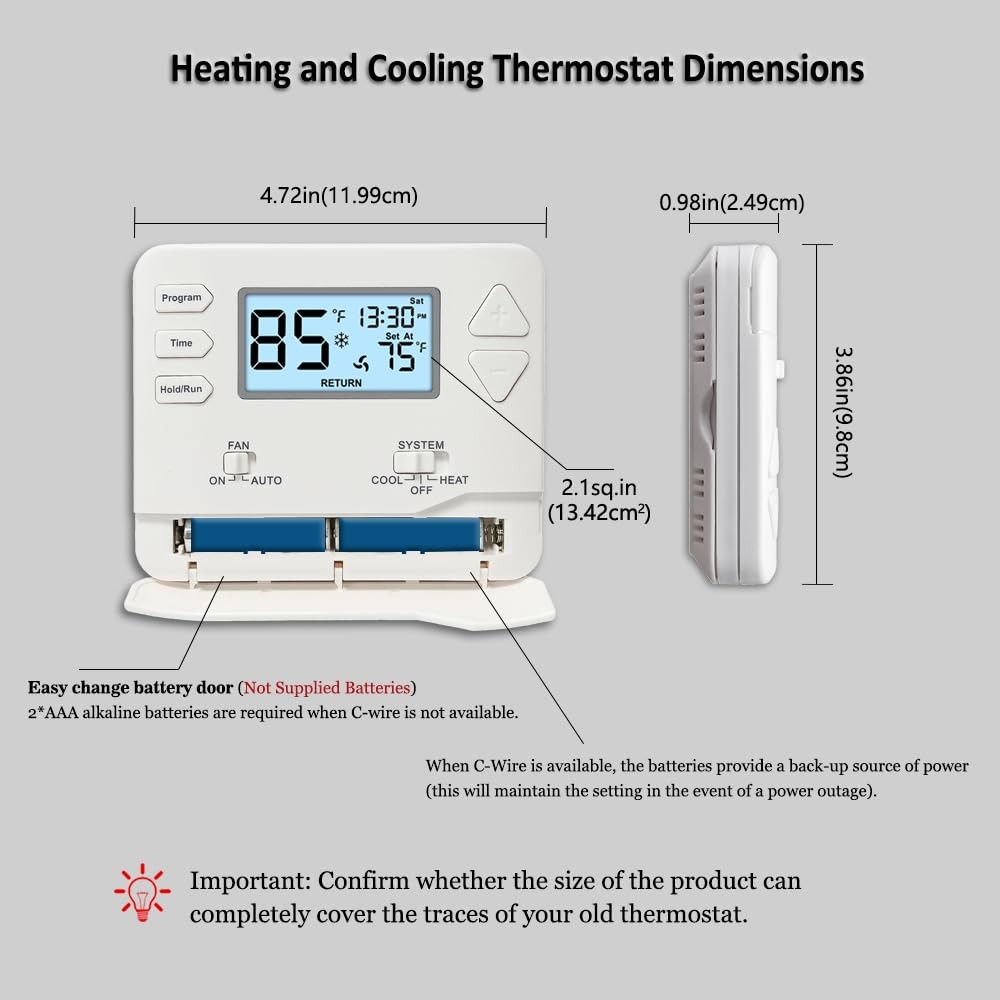 Programmable Thermostat for Home,Conventional Single-Stage Systems,5-1-1 Day ...