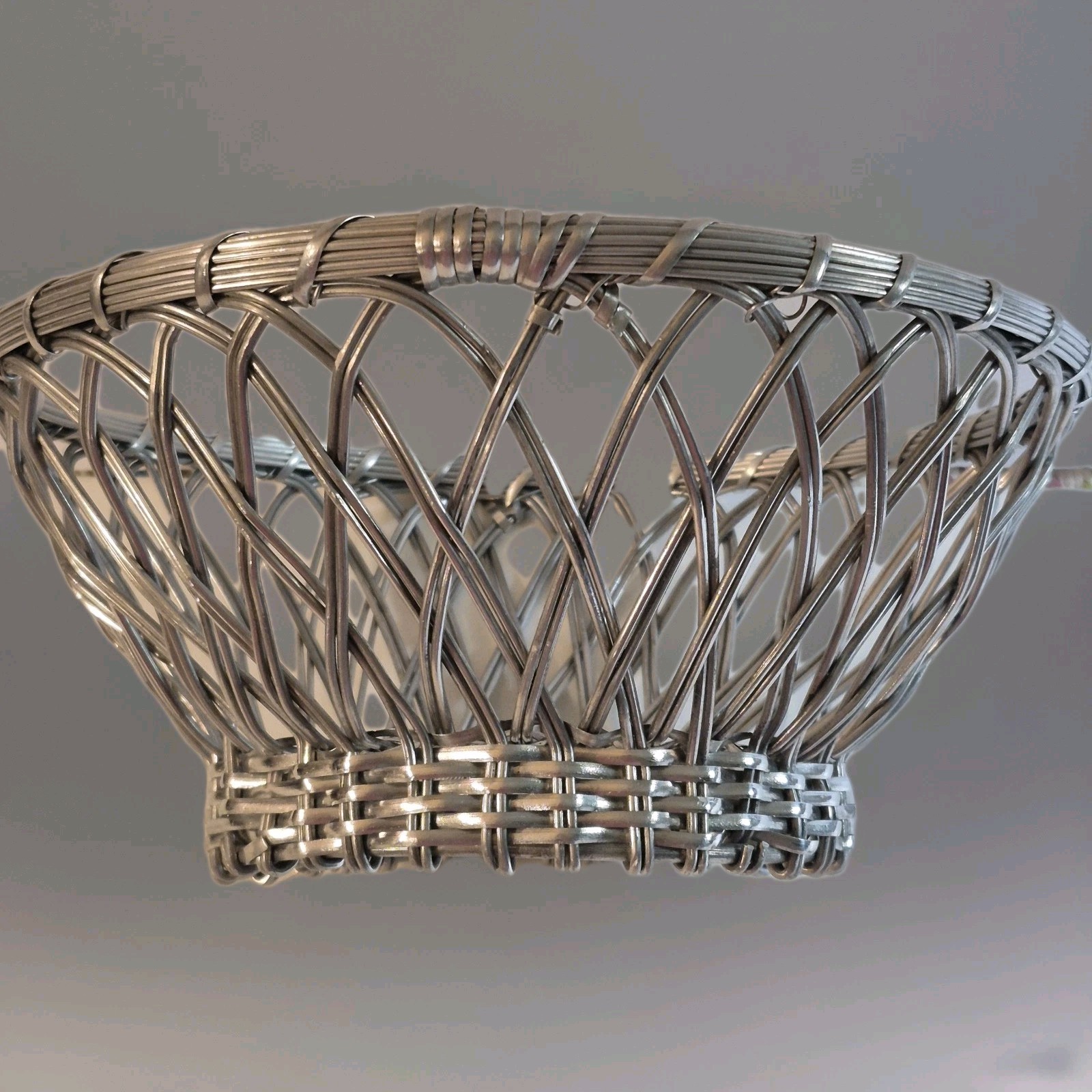 Silver Metal Woven Basket Made in India - 9 1/2" diameter, 5" deep - Excellent