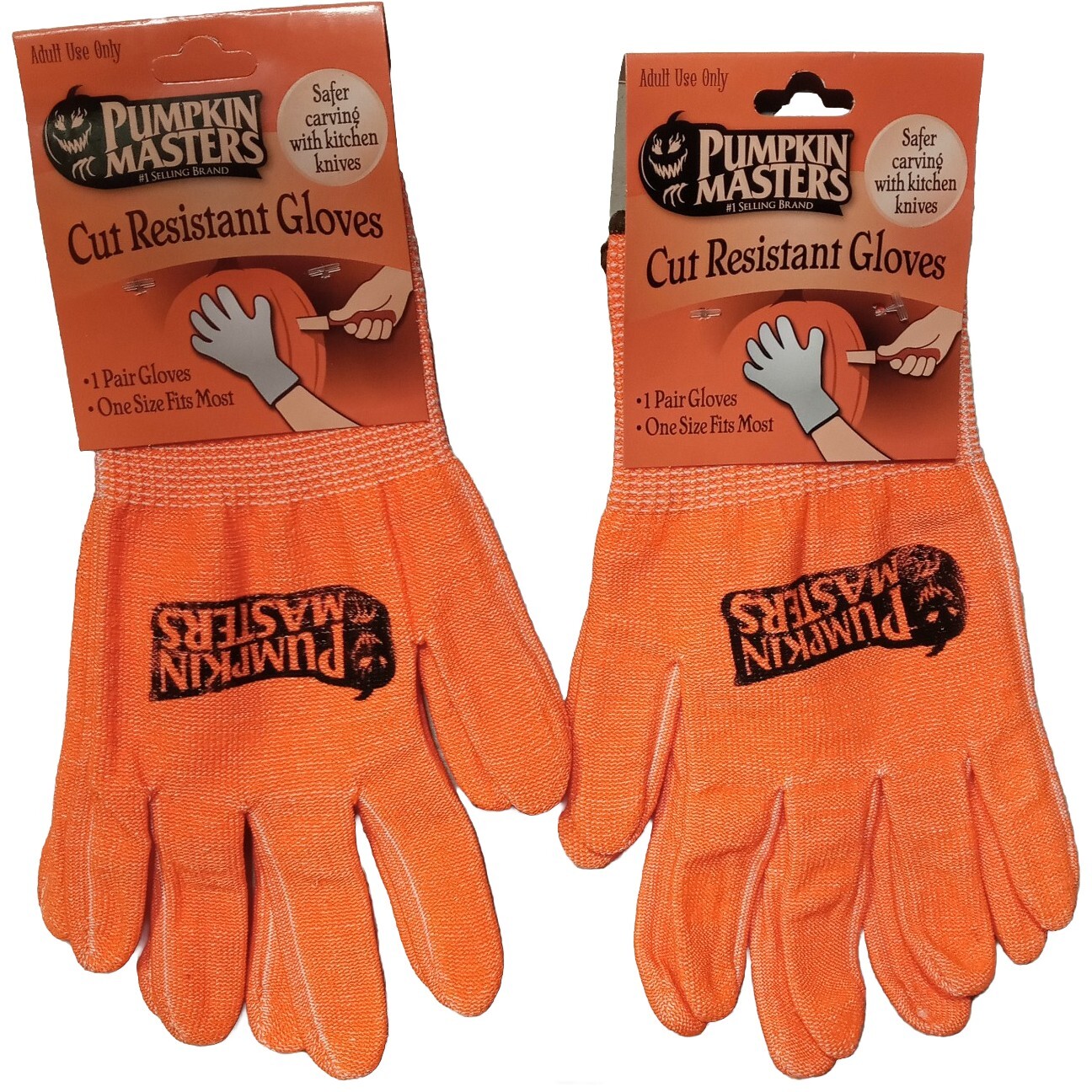 2 Pairs NWT Pumpkin Masters Cut Resistant Carving Gloves Fits Most Hands 4" Palm
