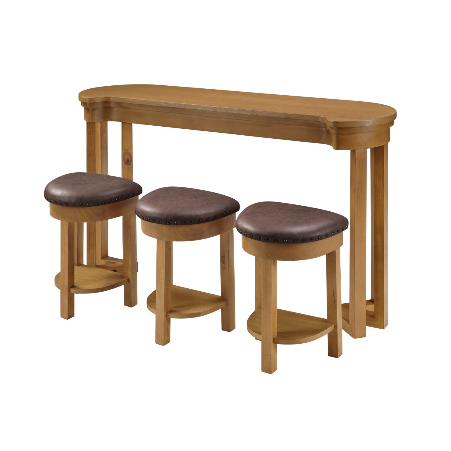 4 Piece Kitc/hen Counter Height Bar Table Set with 3 PU Padded Solid Wood Stool