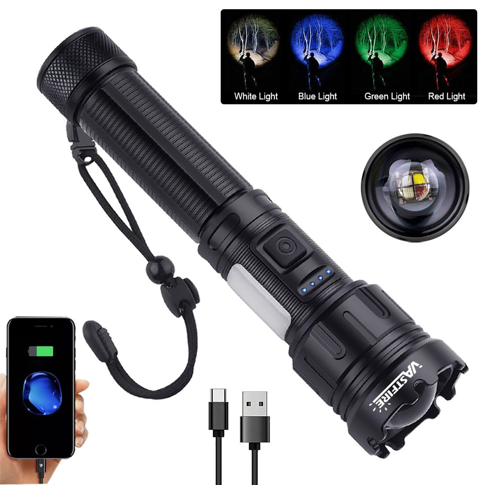 Multicolor LED Flashlight 4 in1Rechargeable White/Red/Green/Blue Hunting Light