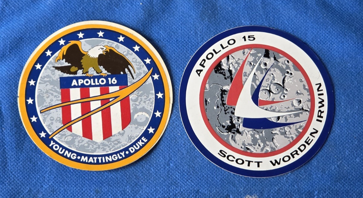 Vintage early 1970s NASA Apollo 15 & 16 Moon Lunar Landing 3.5” Stickers Unused
