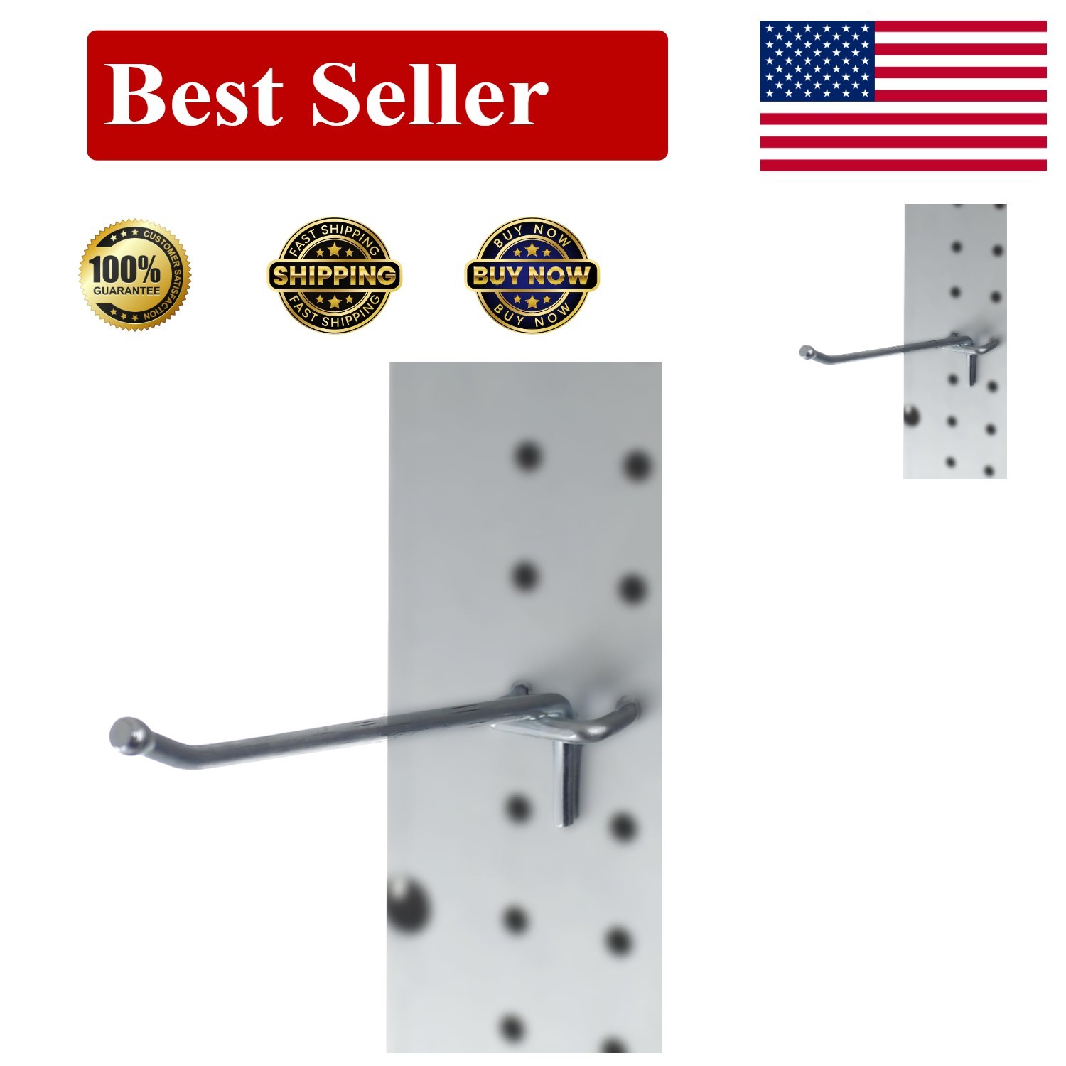 6-Inch Heavy Duty Metal Pegboard Hooks in Chrome - 50 Pack for Versatile Use