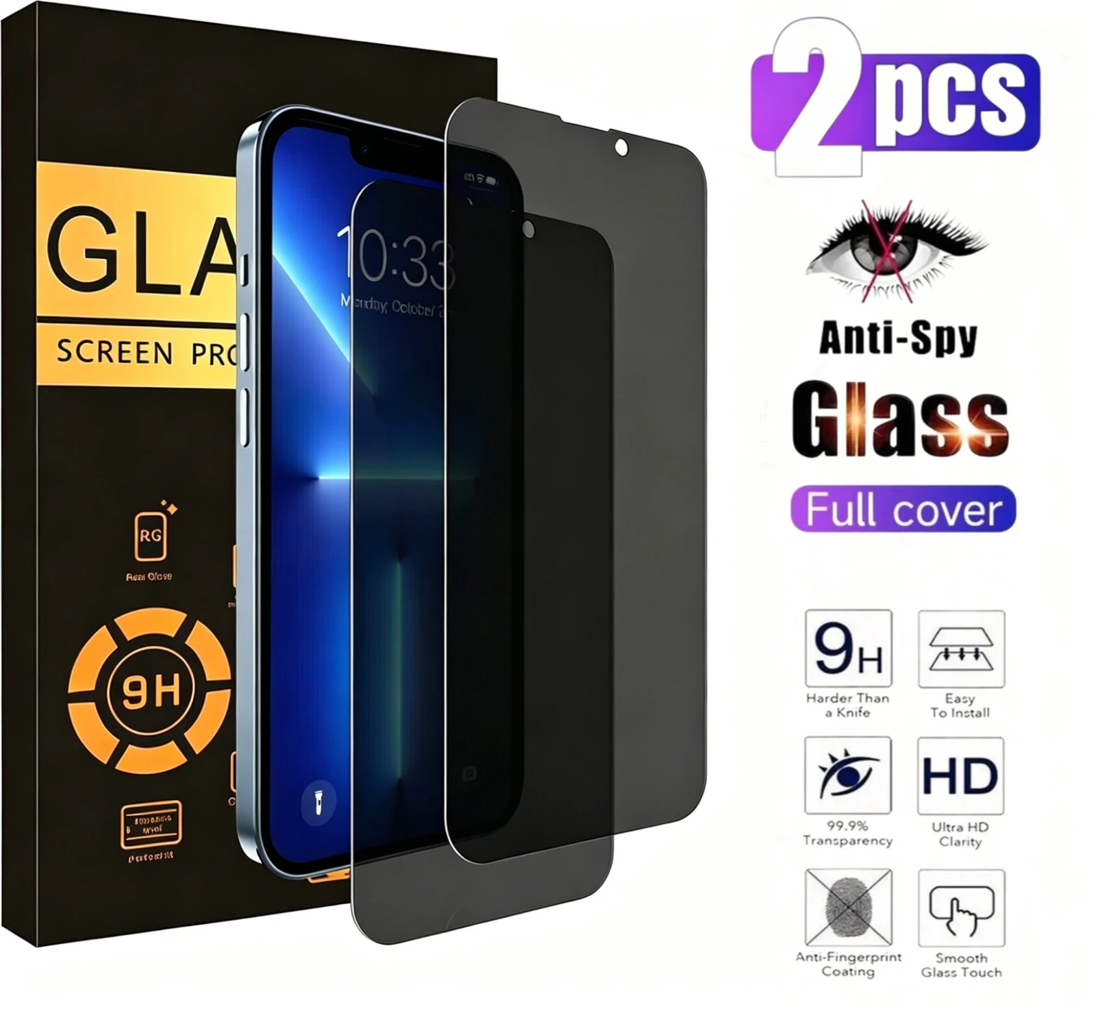 2X For iPhone 15 14 13 12 11 Pro Max Privacy Tempered Glass Screen Protector