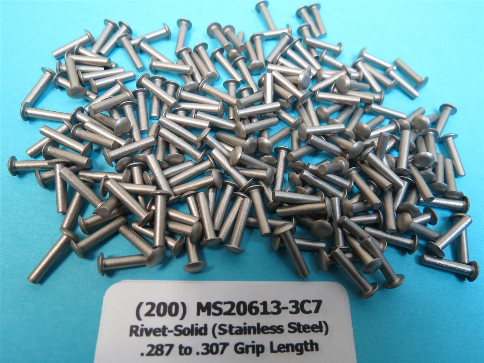 (200) Solid Stainless Steel Rivets 3/32” OD x 7/16” Long MS20613-3C7