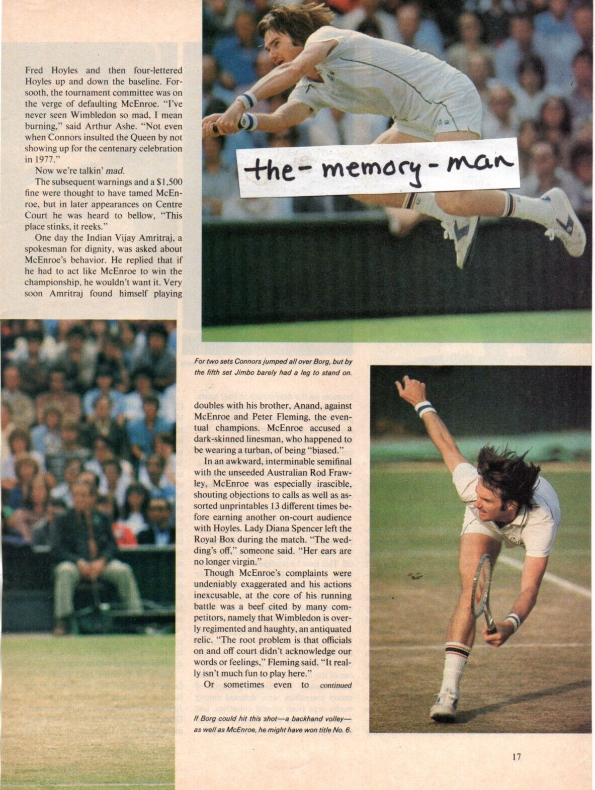 Jimmy Connors 1981 Picture Clipping Page John McEnroe