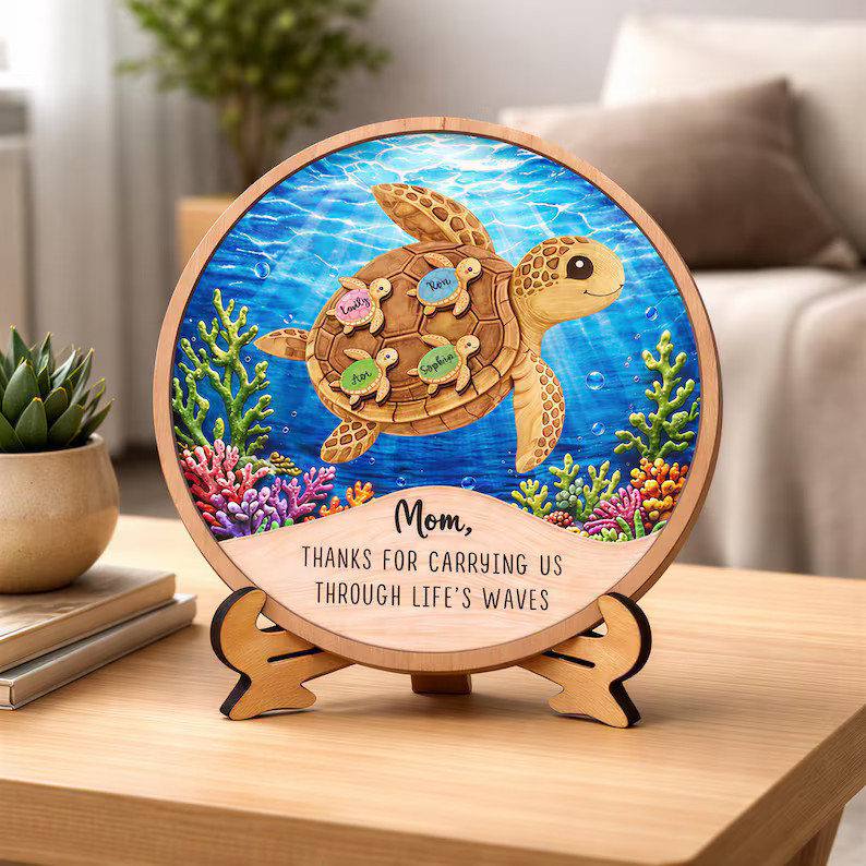 Custom Sea Turtle Family Wall Sign with Rope
