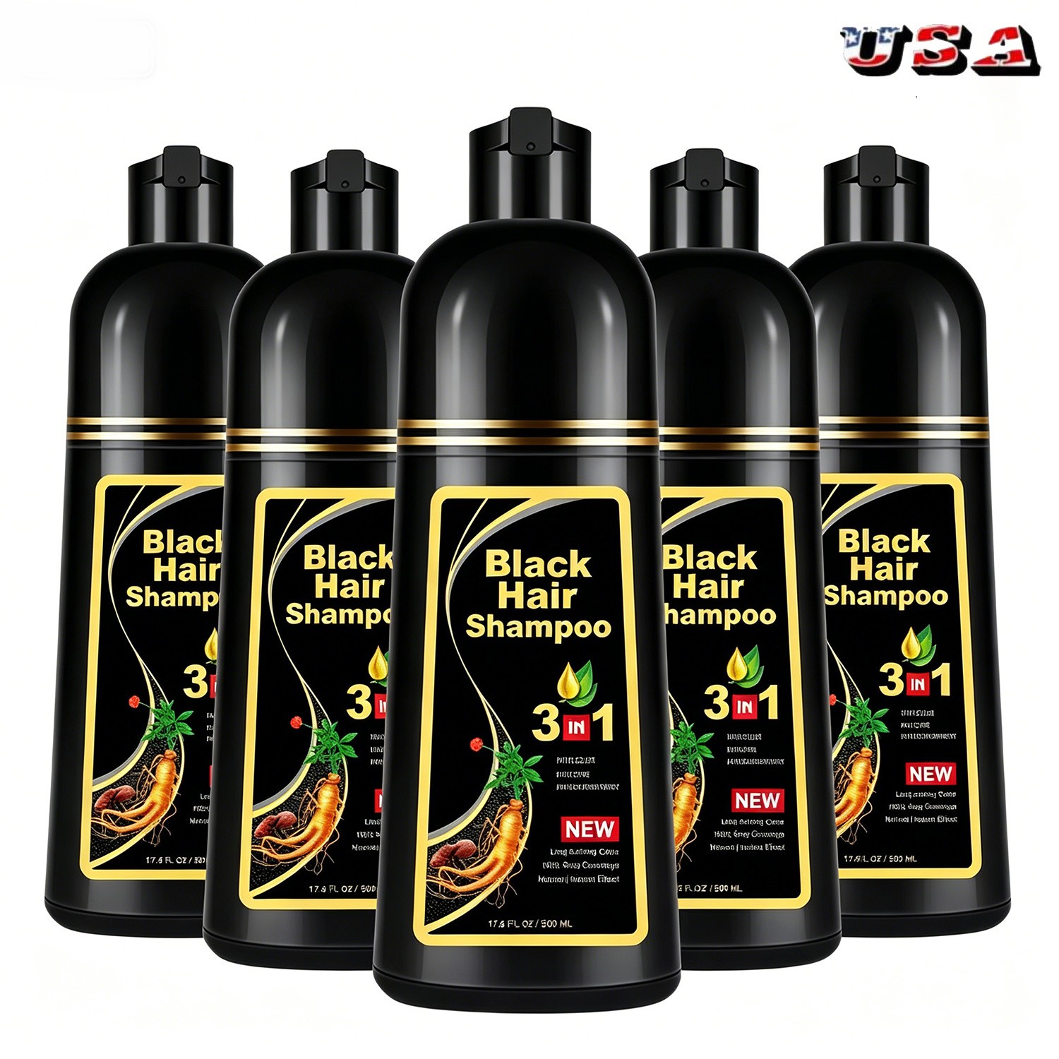 Black Hair Dye Shampoo Natural Instant 3 in 1 Hair Dye Shampoo 500ml FREE SHIP