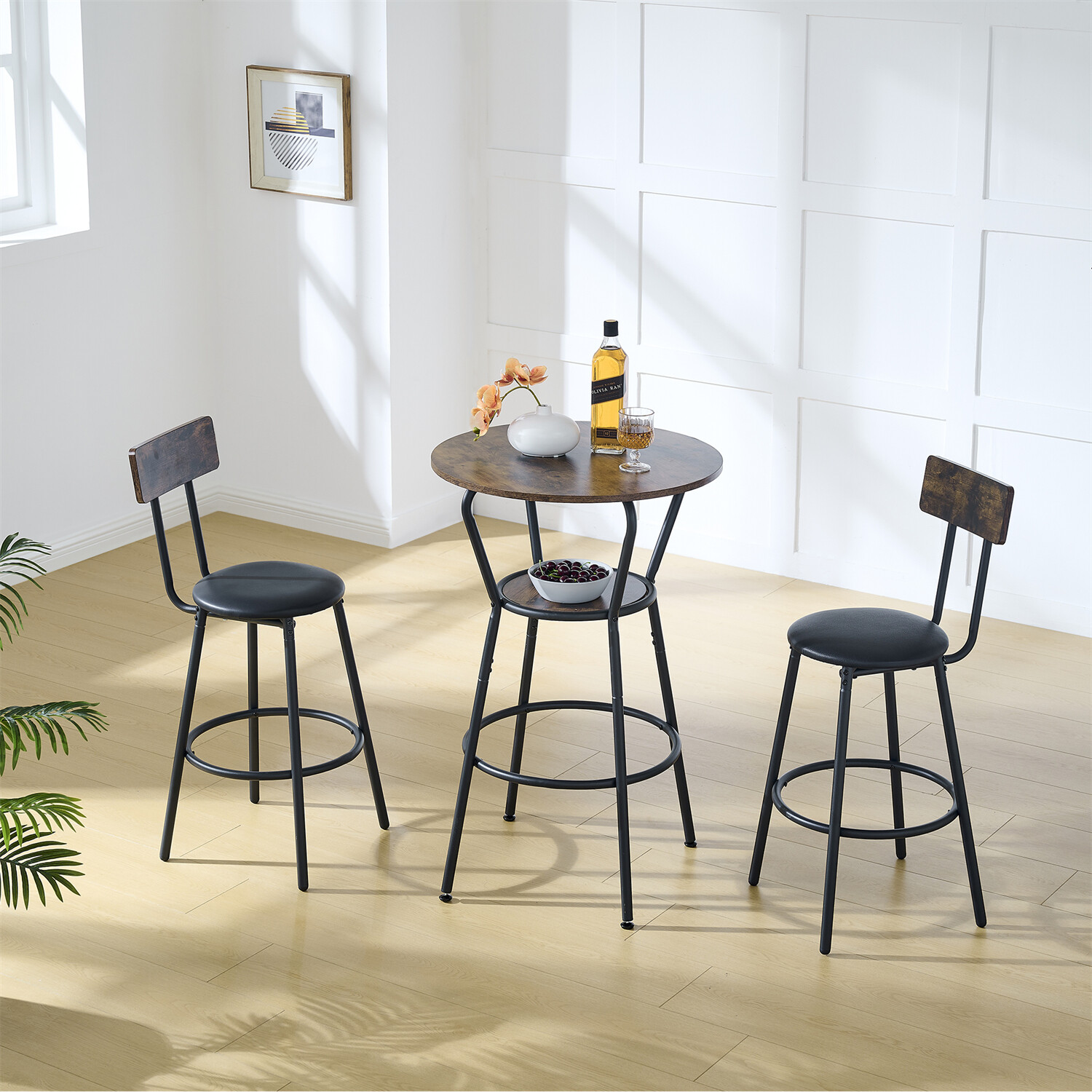 3/5 Piece Bar Table Set Counter Height Kitchen Dining Pub Table with Bar Stools