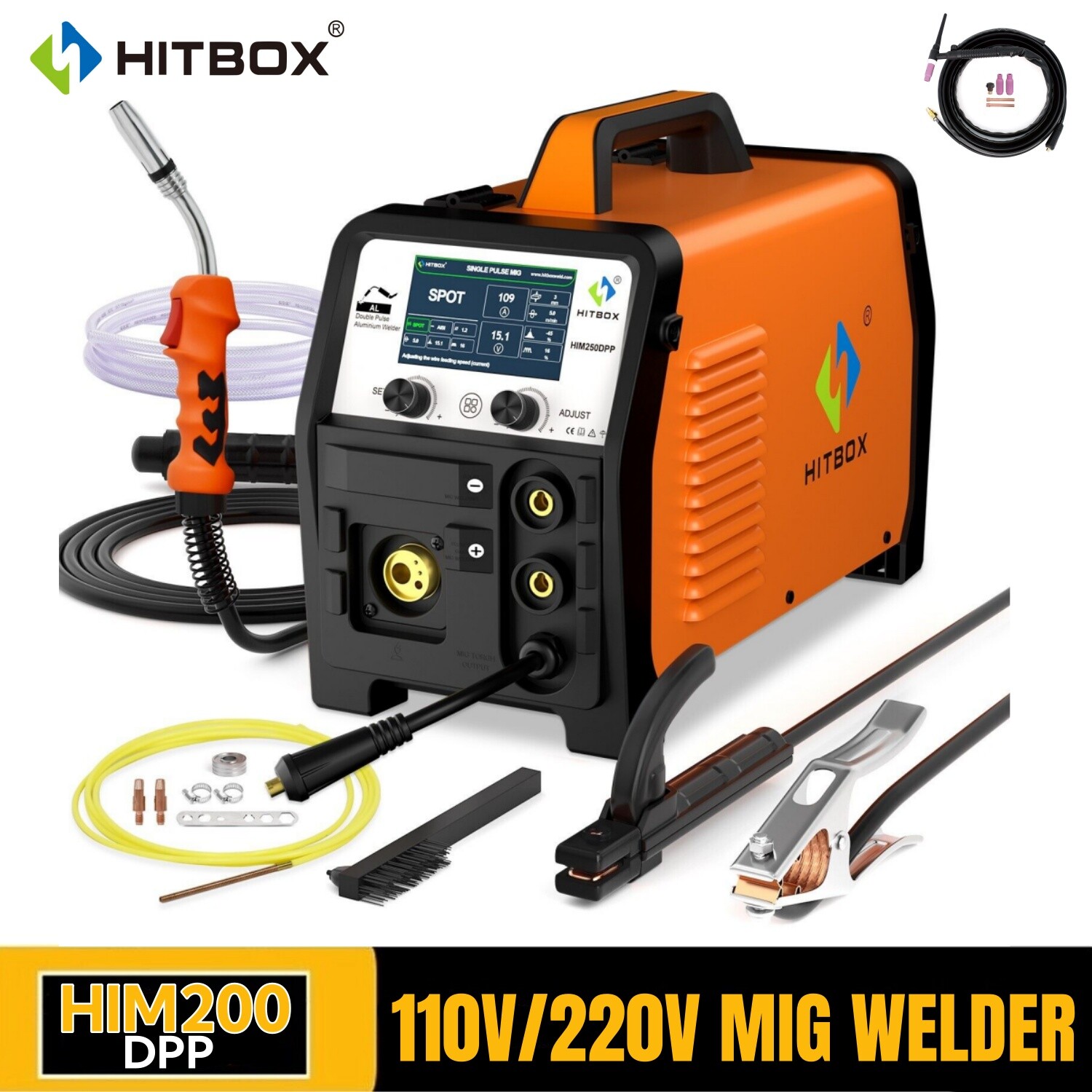 200Amp Aluminum MIG Welder+Tig Gun 110V 220V Welding Machine TIG/MMA Gas/Gasless