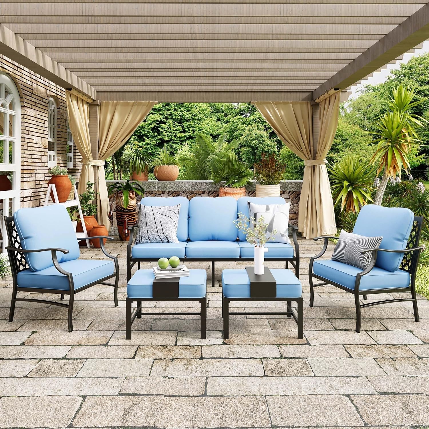 5 Piece Patio Furniture Set Outdoor Conversation Set w/ Metal Chair for Backyard