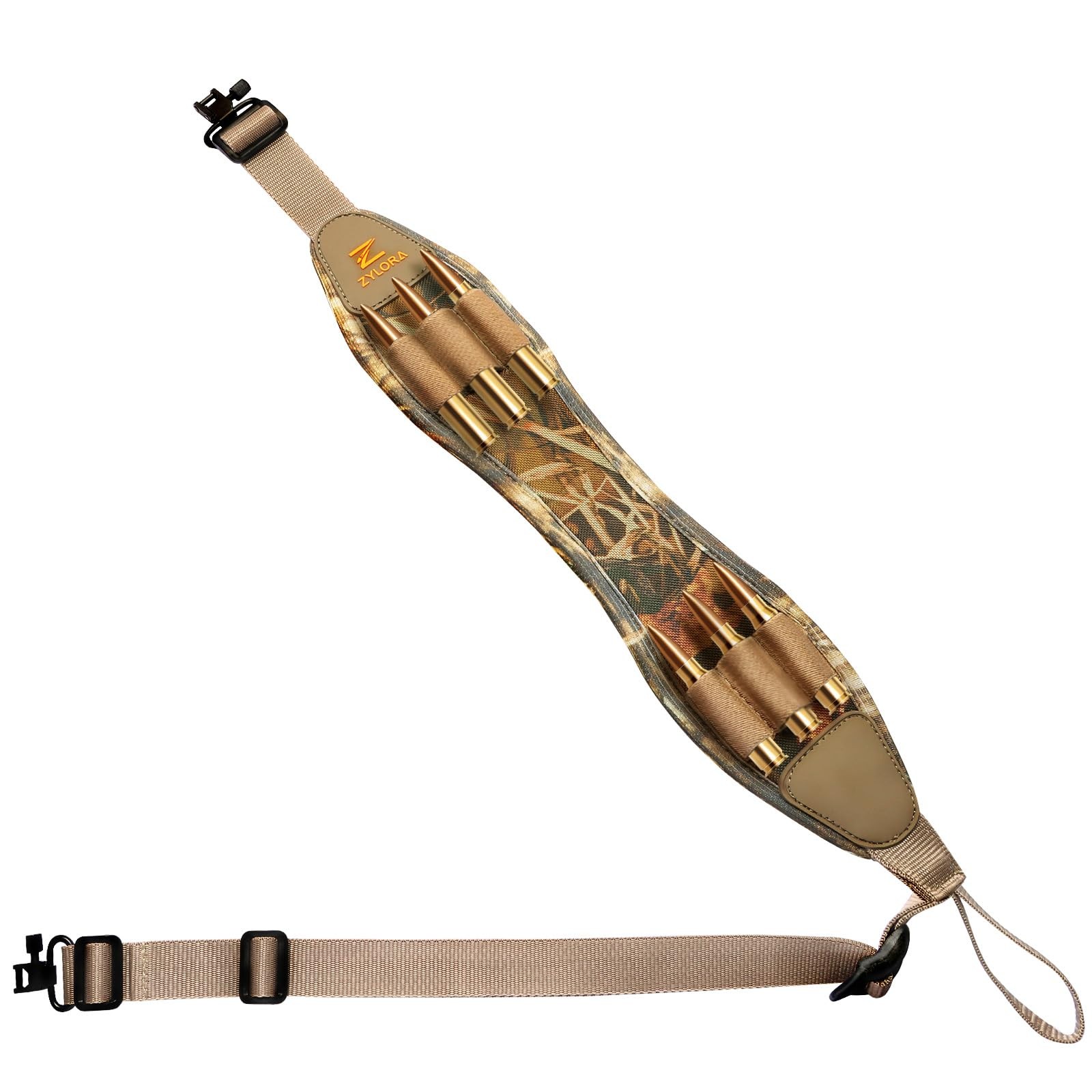 Rifle Sling with Shell Holders, Gun Sling with Swivels and Ammo Holder, Adjus...