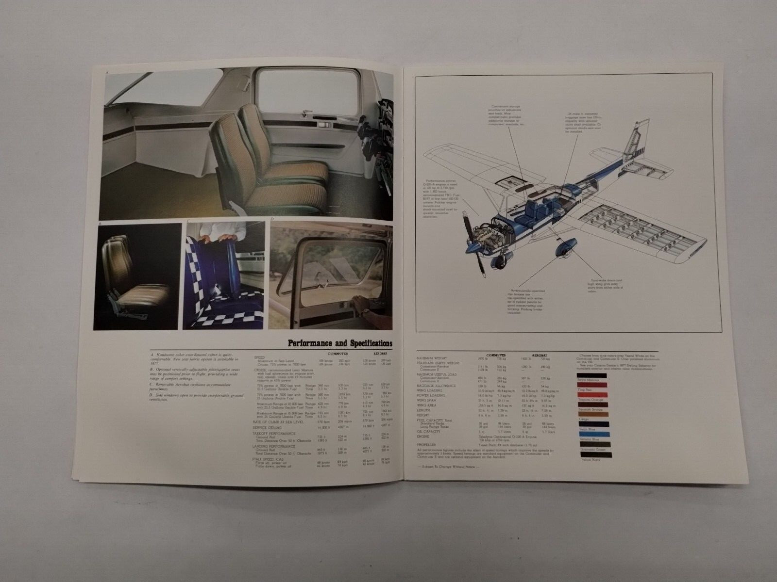 2-Cessna 1977 Commuter, Skyhawk/100, Hawk XP & Cardinal Brochures-Original