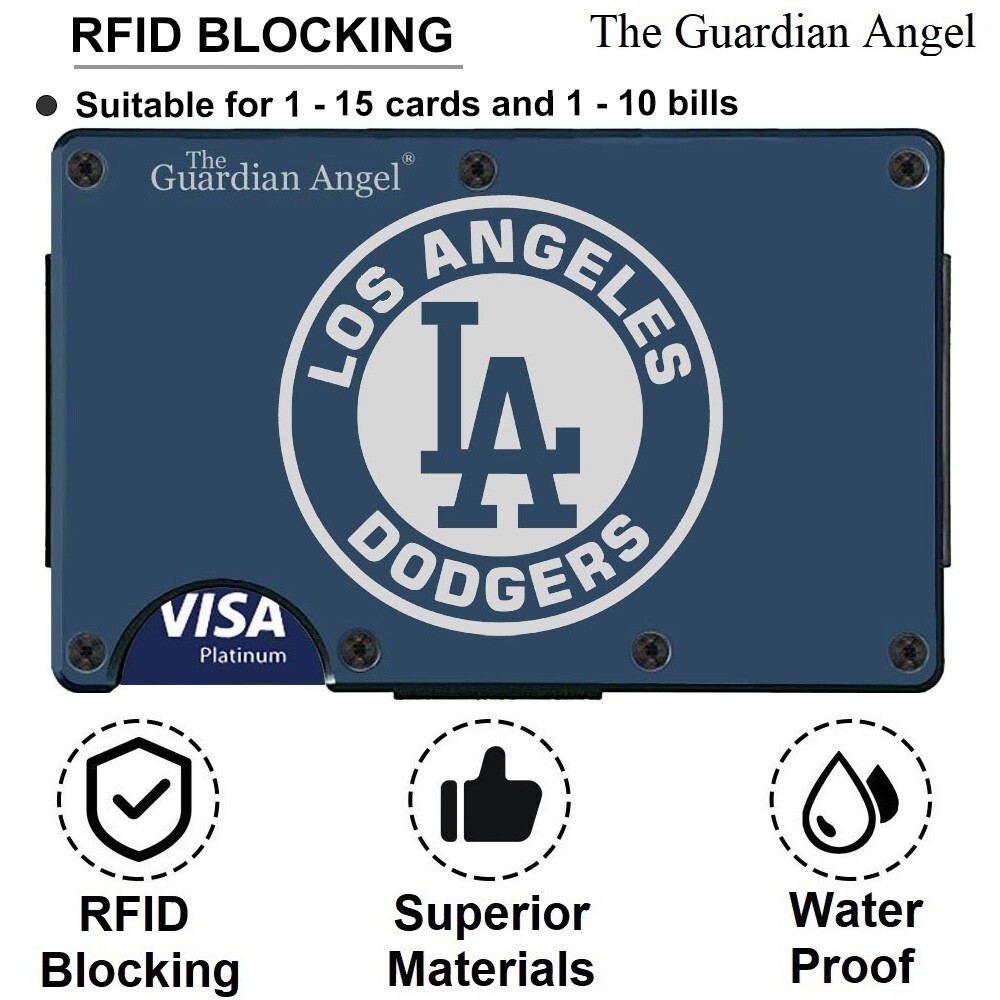 Los Angeles Dodgers Engraved Titanium Blue RFID Blocking Wallet w Clip D7