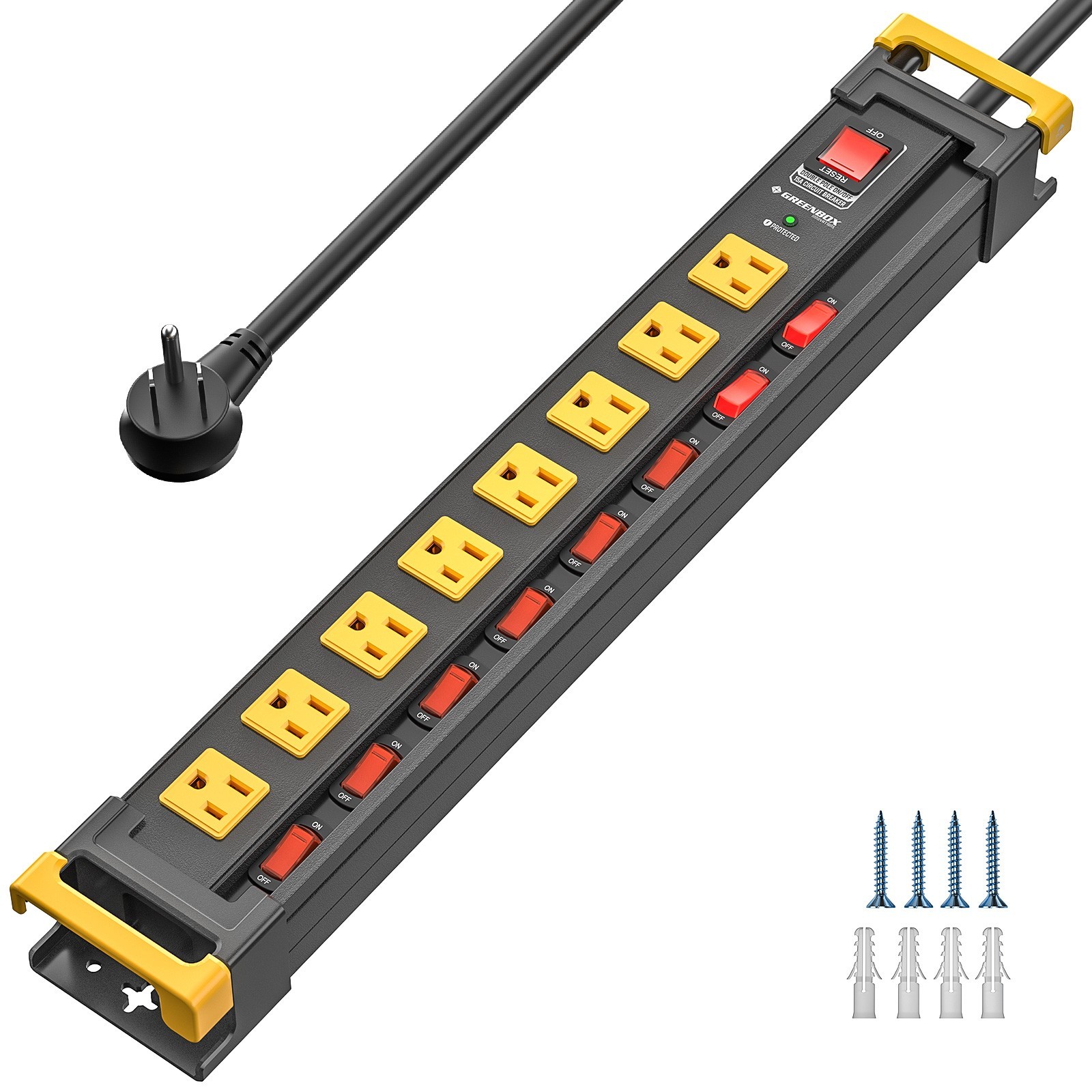 8 Outlet Heavy Duty Power Strip with Individual Switches, Metal Power Strip