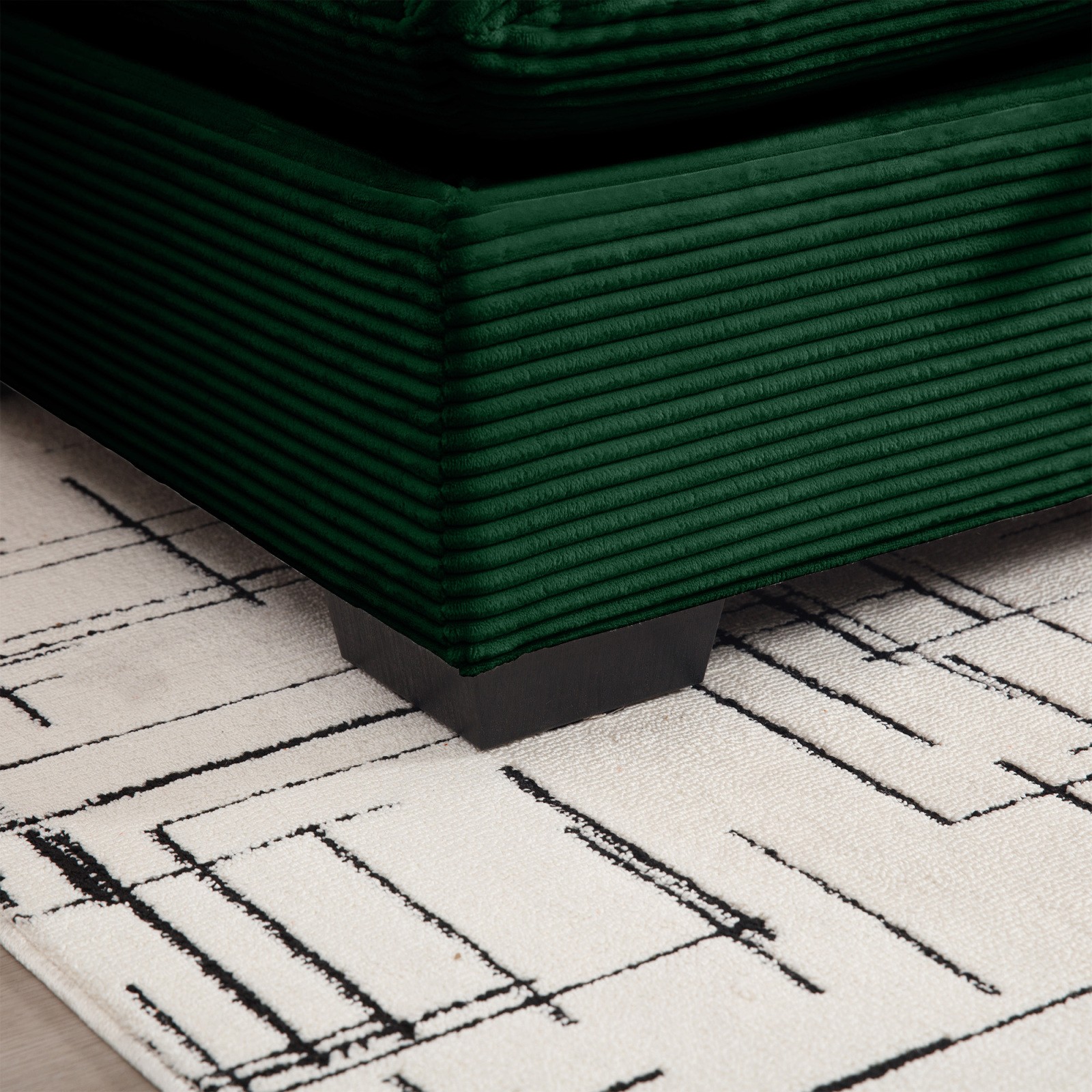 Green Corduroy Modular Sofa with Storage Ottoman, Deep Seat