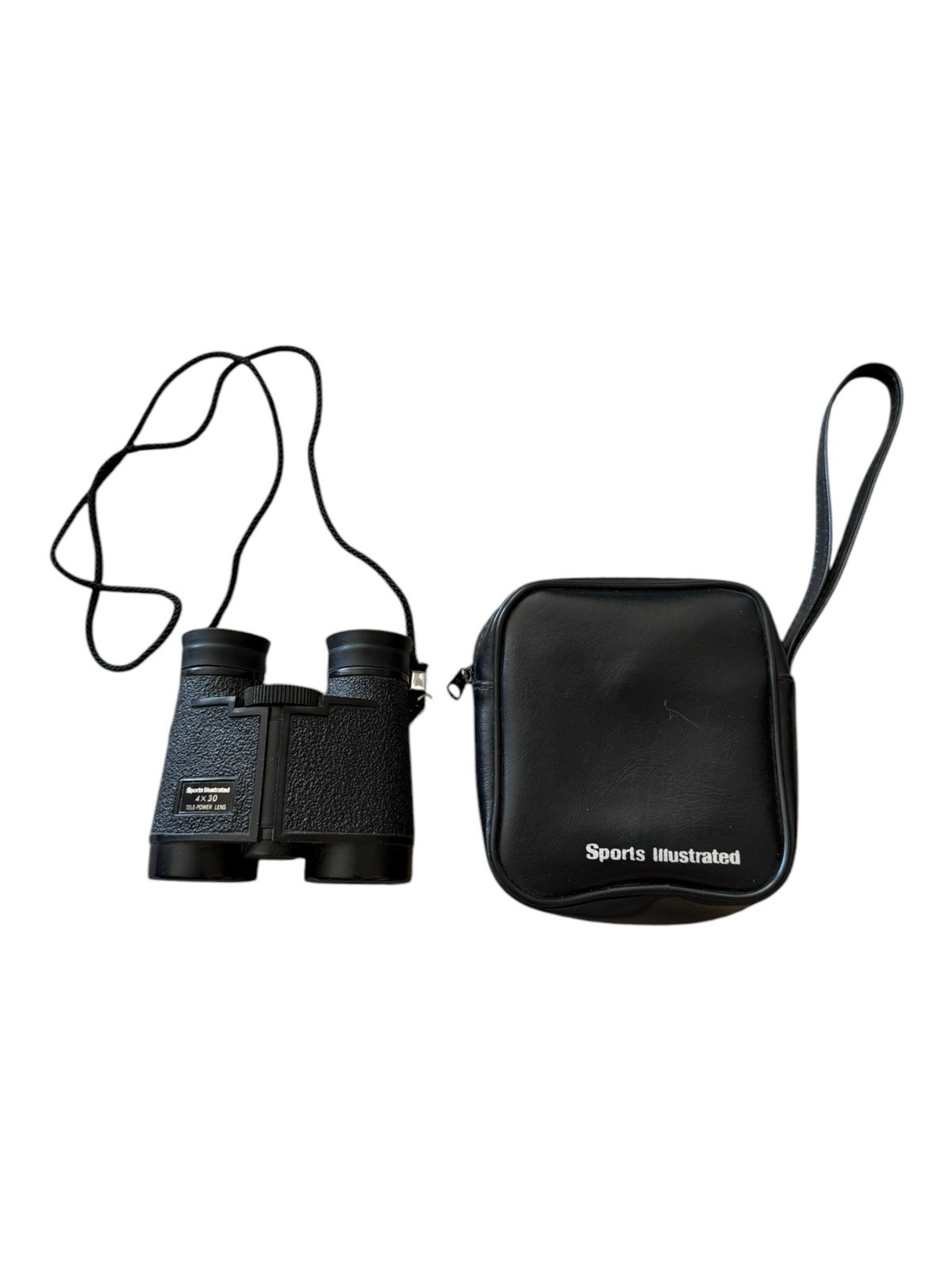 New Vintage 80s Black Sports Illustrated Binoculars 4x30 Tele-Power Lens + Case